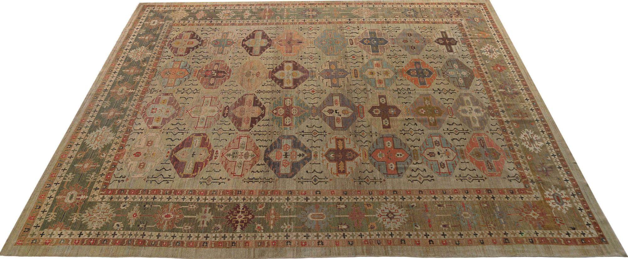 Noué à la main Tapis Afghanistan BAKHSHAIESH - Laine verte ivoire - 95818 en vente