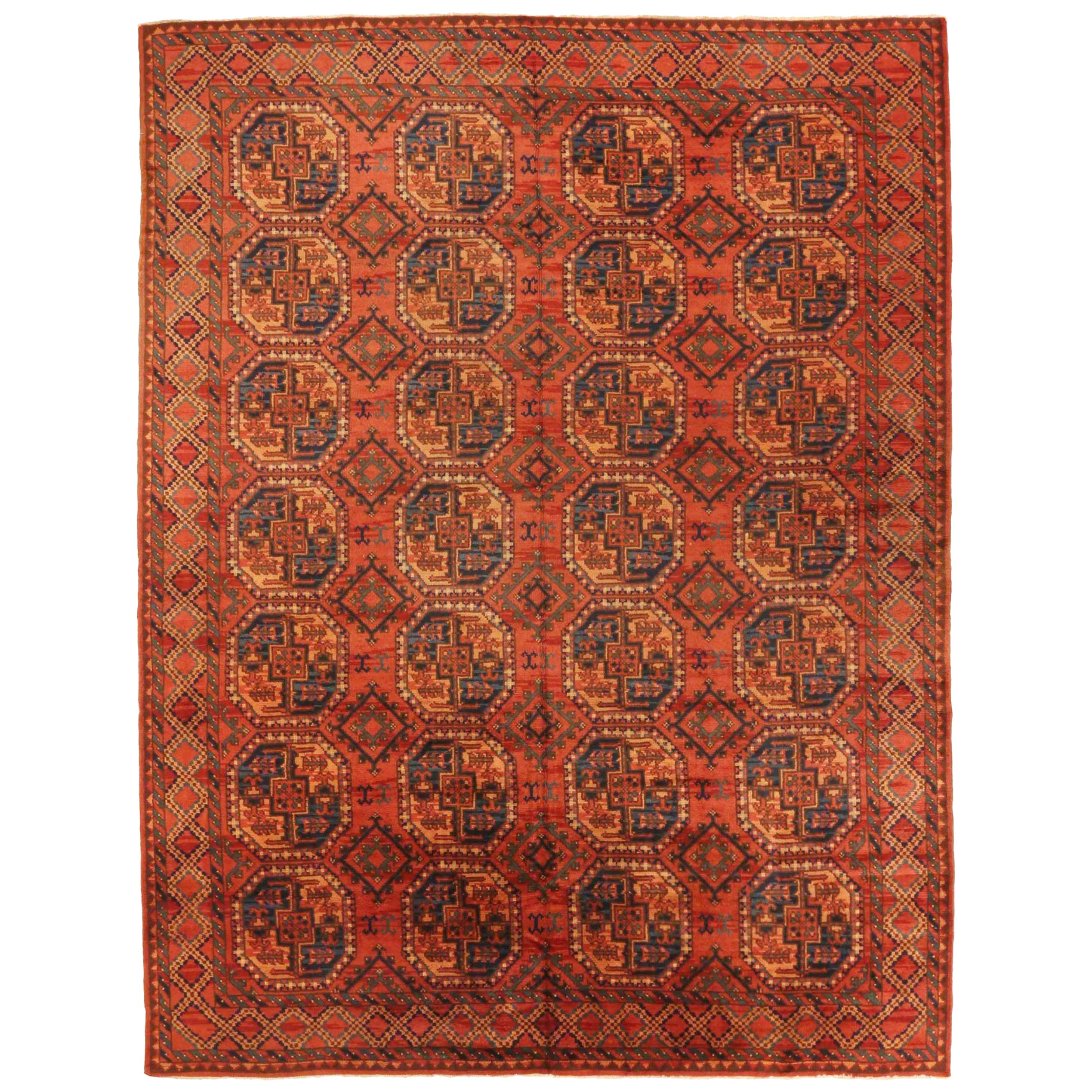 Tappeti dell'Afghanistan Bashir Circa 1910 - Lana Blu Navy Rosso Giallo 72729