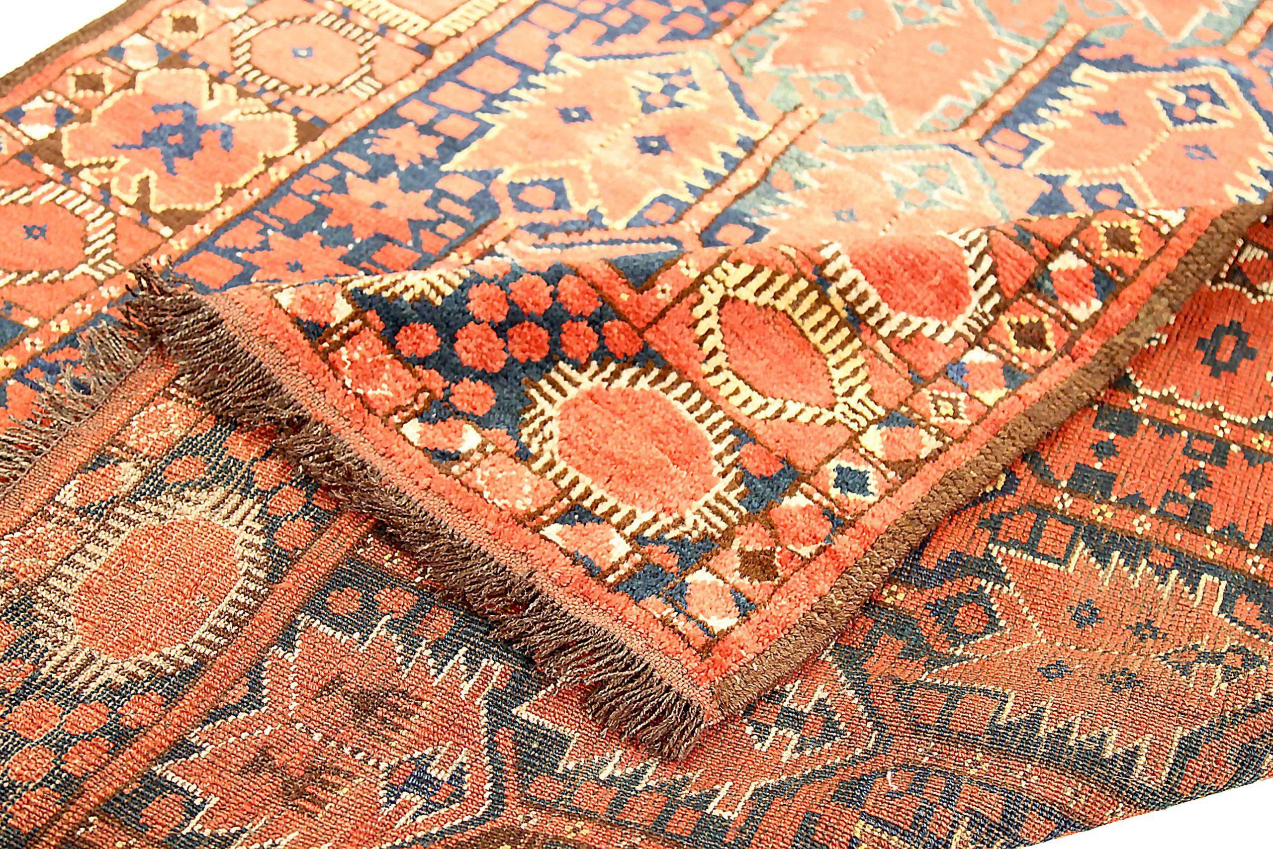 Afghanistan Bashir Kleiner Teppich Circa 1910 - Wolle Blau Elfenbein Rot 72543 im Zustand „Hervorragend“ im Angebot in Dallas, TX