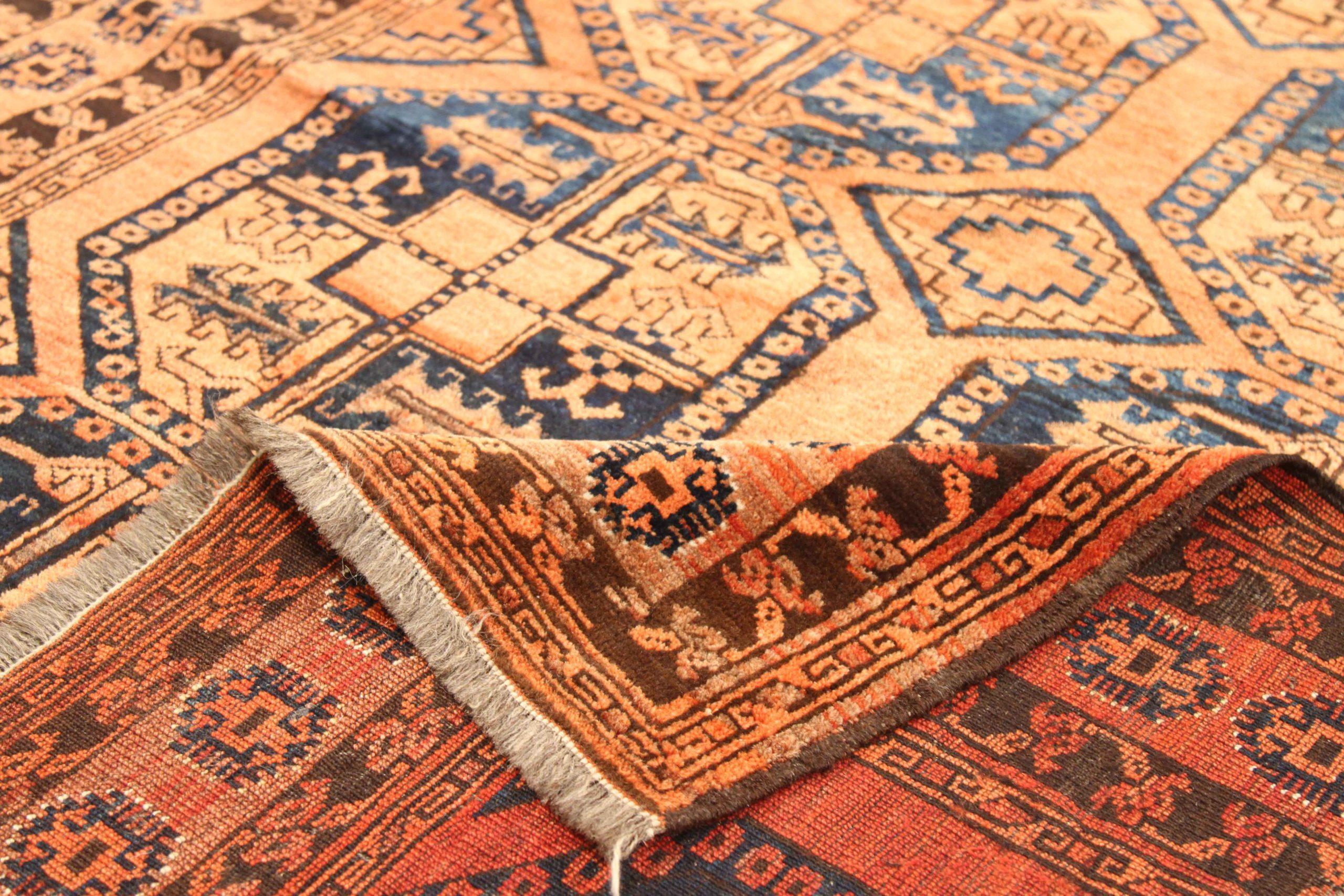 Tribale Tappeto Afghanistan Bashir Small Design 1910 circa - Lana blu navy rosso - 75176 in vendita