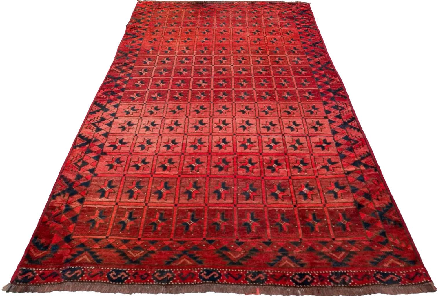 Hand-Woven Afghanistan Bashir Small Rug Circa 1940 - Wool Brown Pink Red For Sale