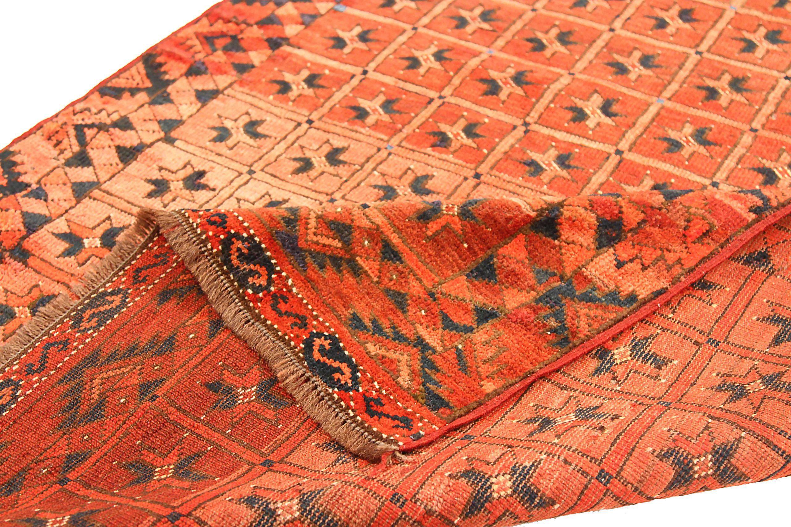 Afghanistan Tapis Bashir Circa 1940 - Laine Marron Rose Rouge 72734 Excellent état - En vente à Dallas, TX