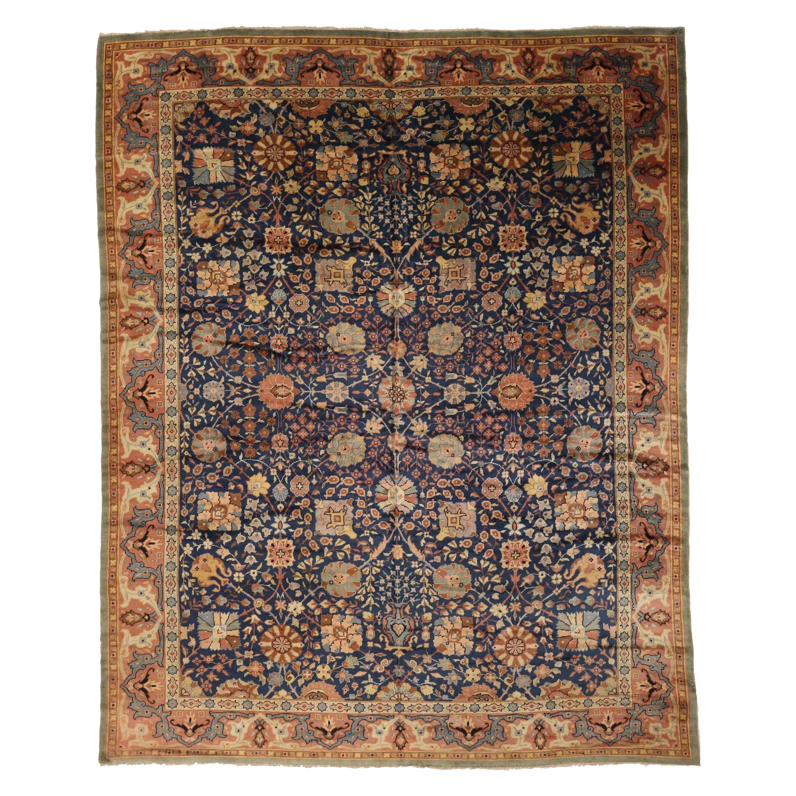 Tapis d'Afghanistan datant d'environ 1910 - Laine ivoire bleu marine bleu rouge 72109