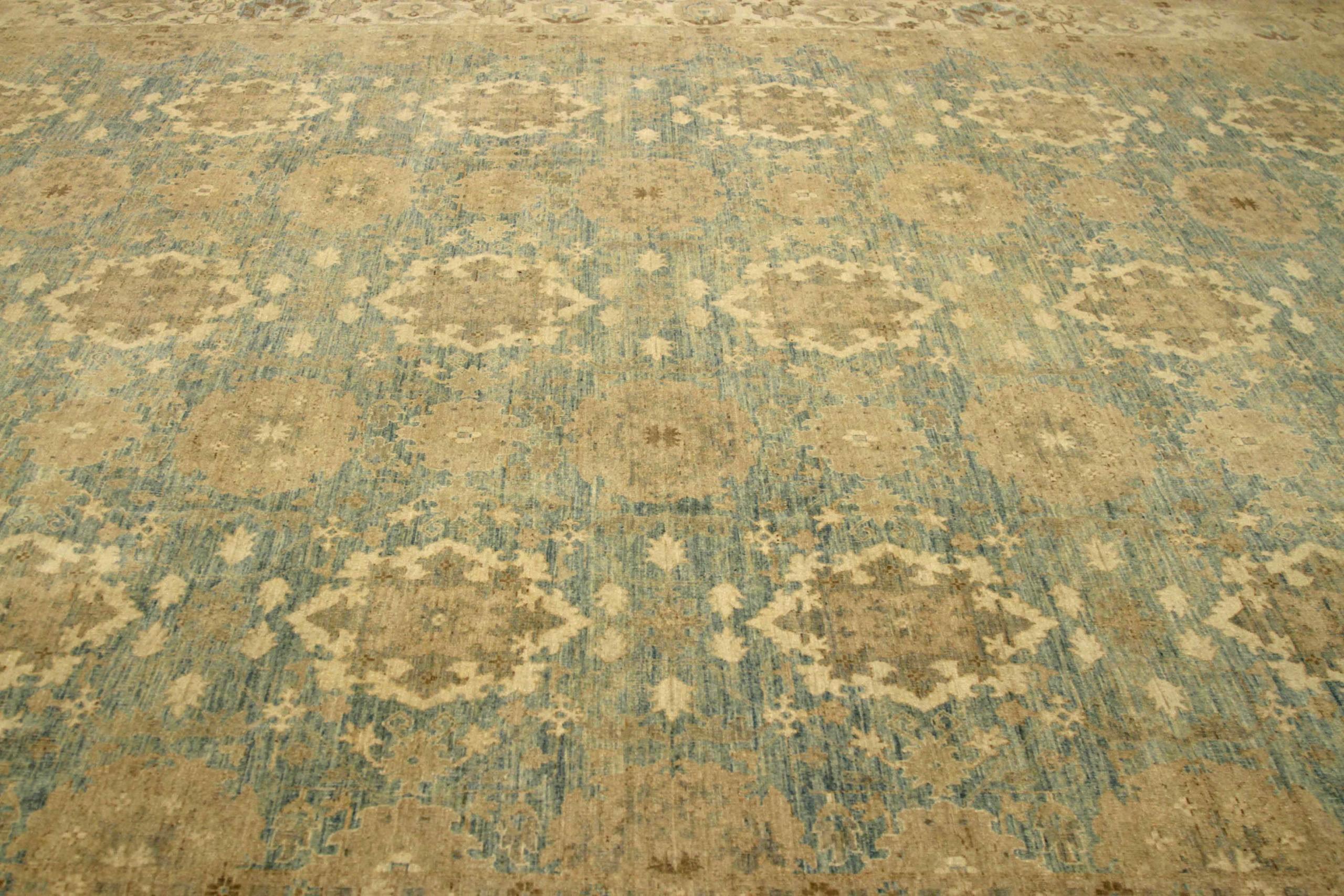 Afghanistan Haji Jalili Area Rugs Circa 1990 - Wool Blue Yellow Design - 90588 In Excellent Condition For Sale In Dallas, TX