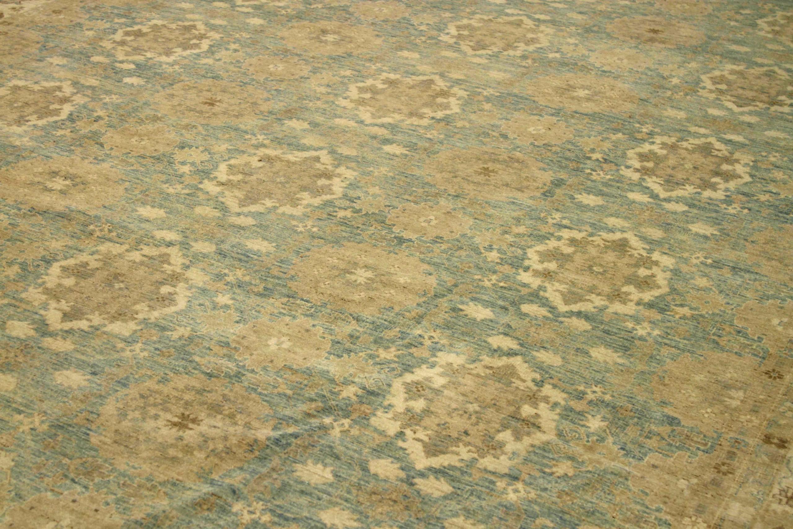 20th Century Afghanistan Haji Jalili Area Rugs Circa 1990 - Wool Blue Yellow Design - 90588 For Sale