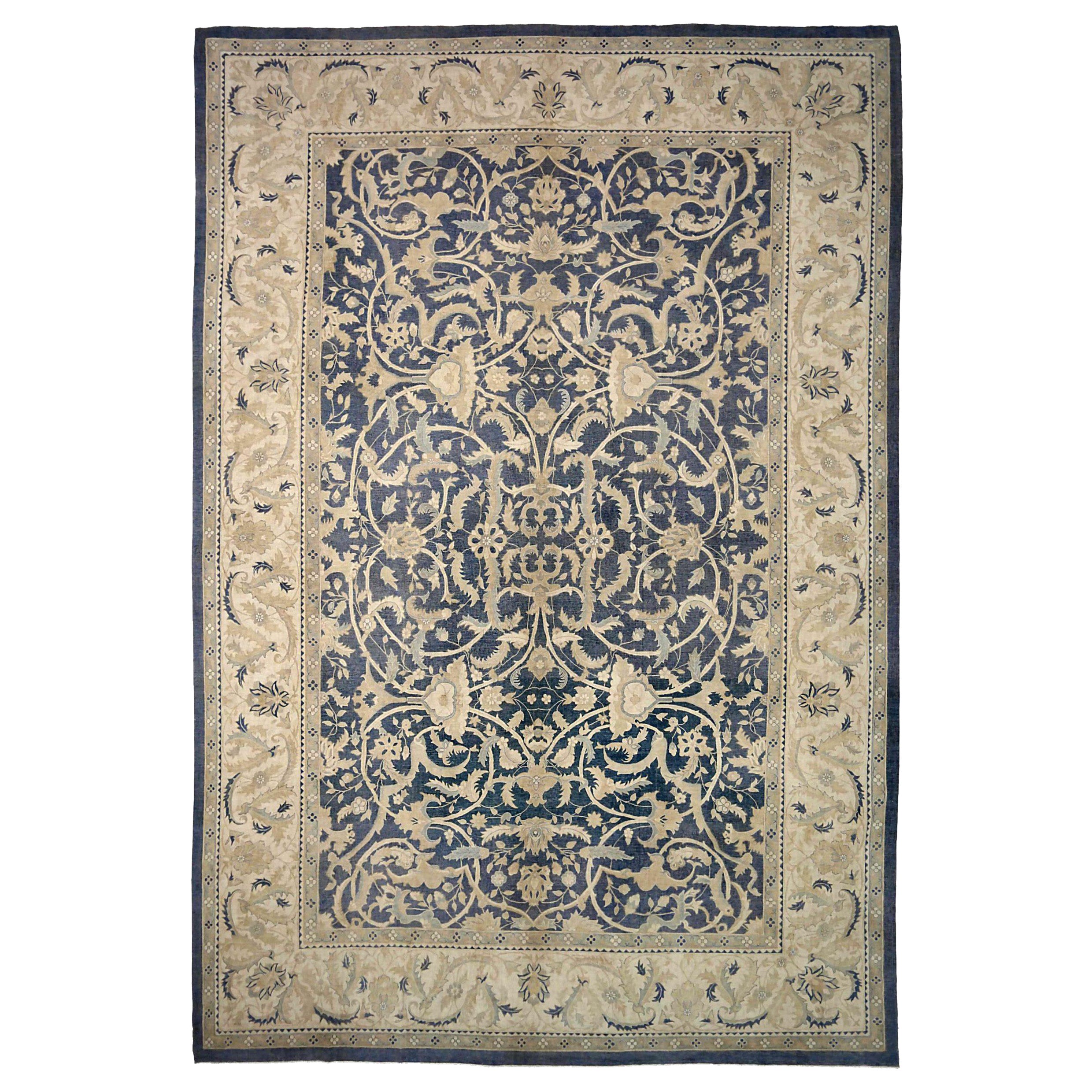 Afghanistan Haji Jalili Over Size Rug Circa 1990 - Laine Ivoire Bleu marine - 91918 en vente