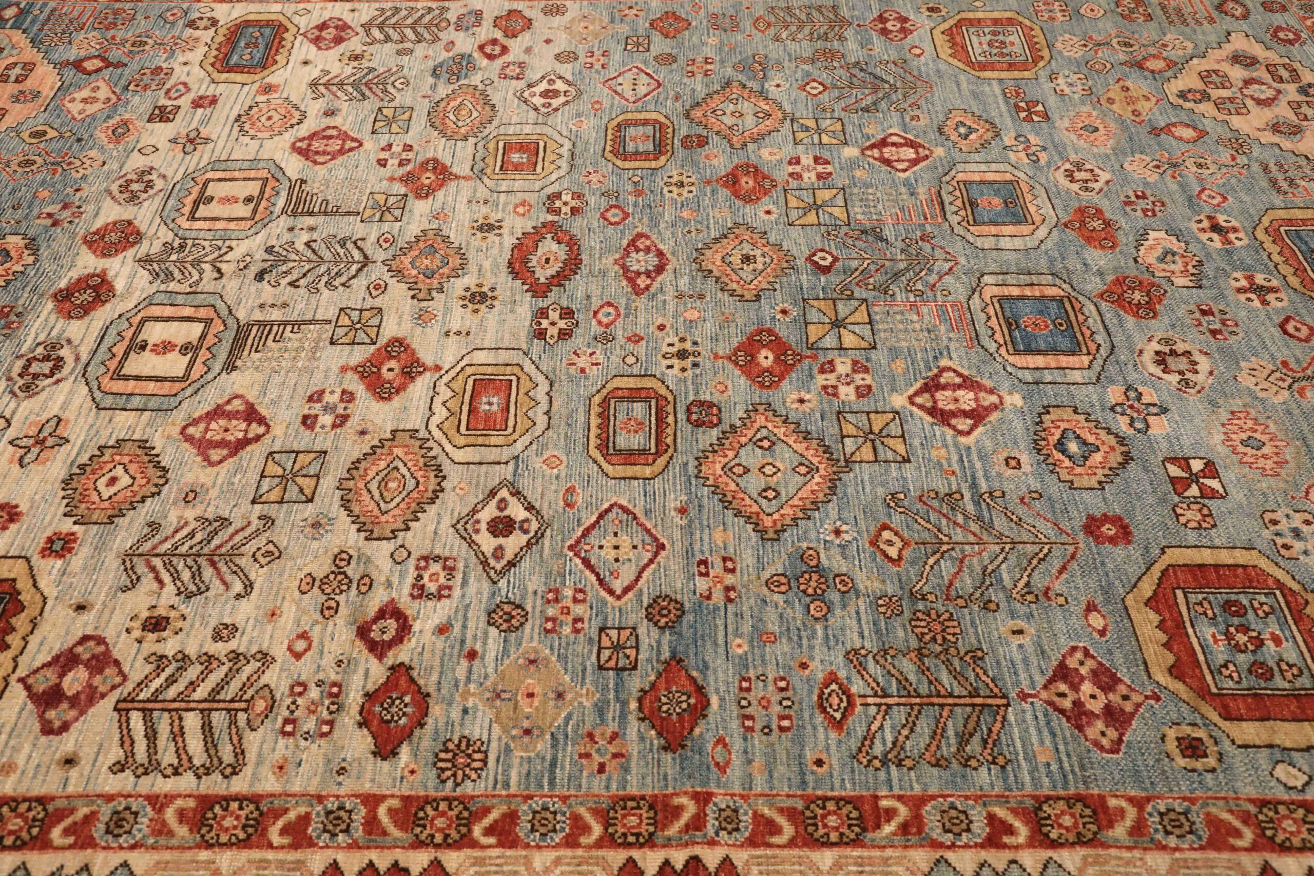 20th Century Afghanistan Heriz Area Rugs - Wool Blue Design - 96407 For Sale