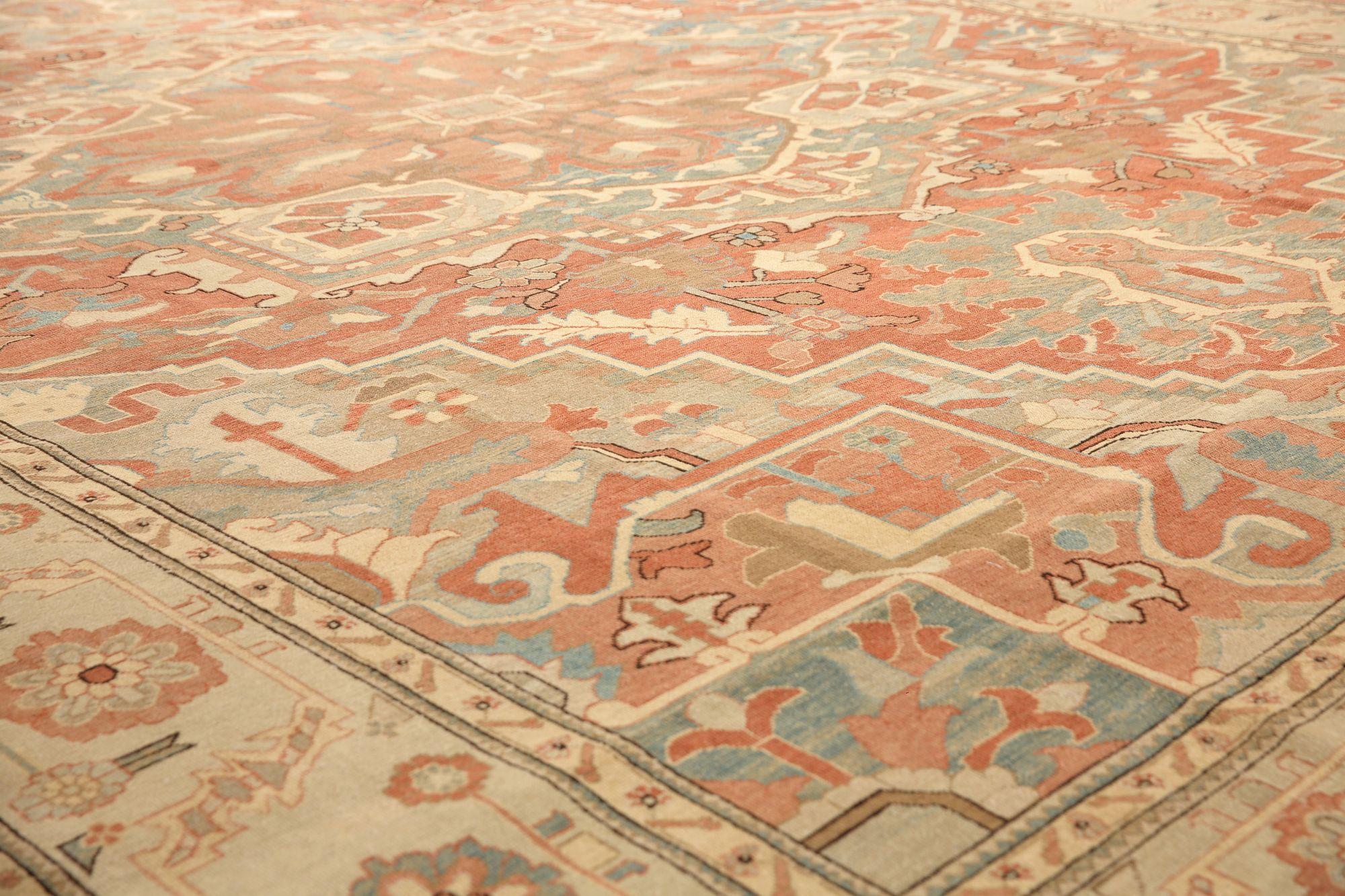 Afghanistan Heriz Over Size Teppich - Wolle Elfenbein Rosa Rot Design - 97039 (Stammeskunst) im Angebot