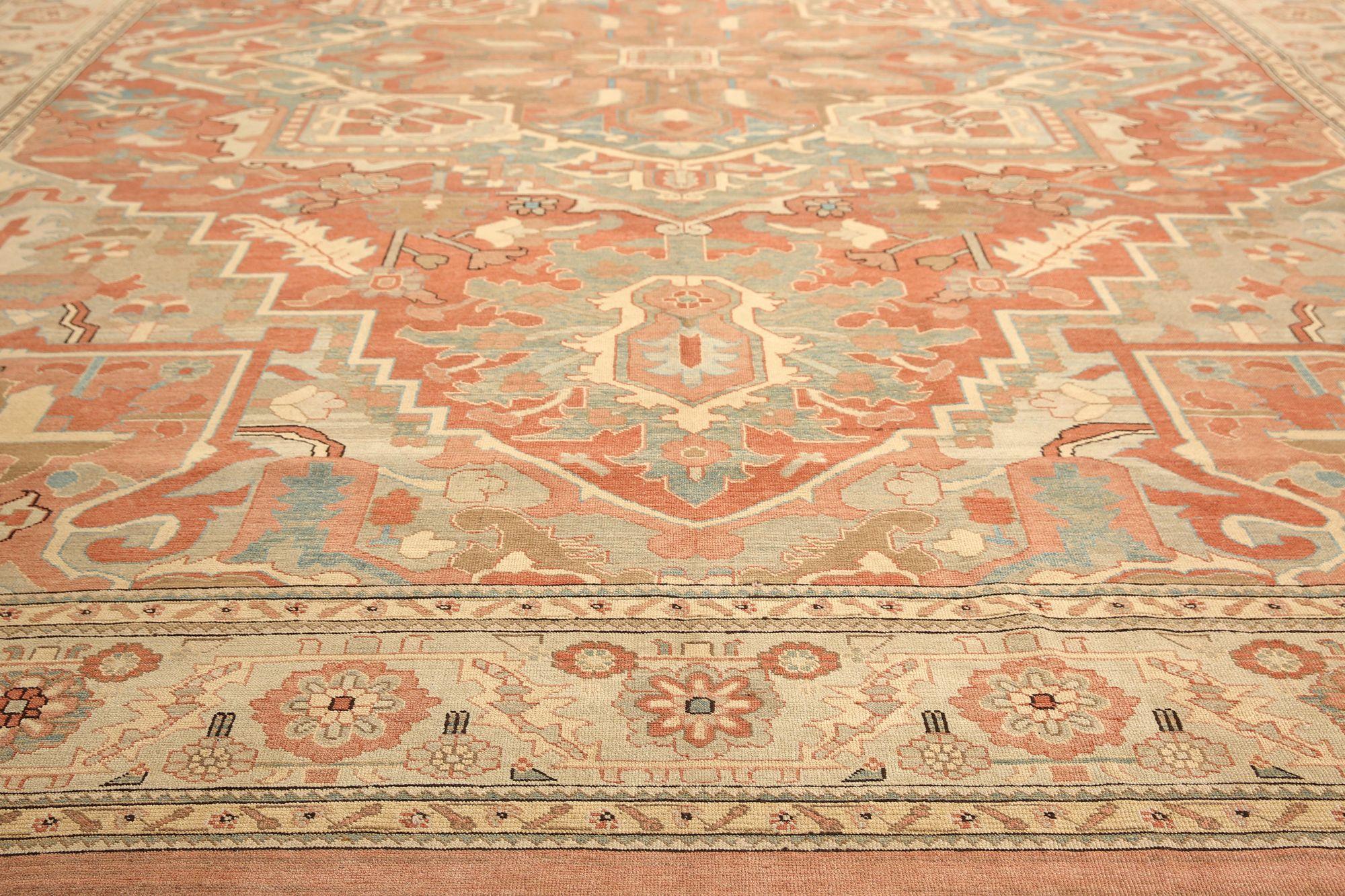 Afghanistan Heriz Over Size Teppich - Wolle Elfenbein Rosa Rot Design - 97039 (Afghanisch) im Angebot