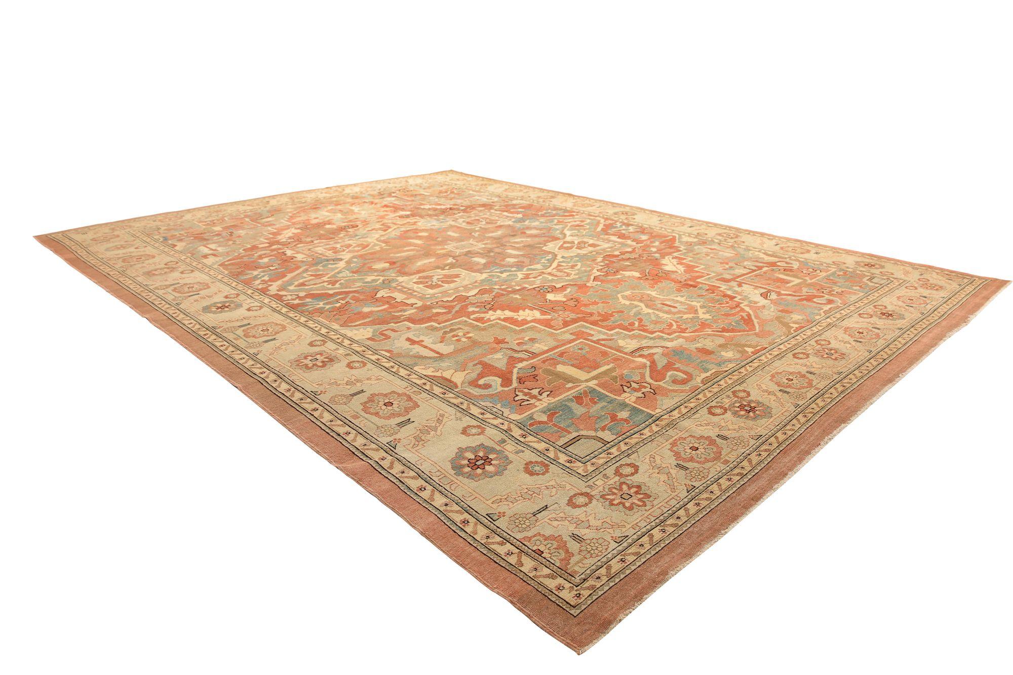 Afghanistan Heriz Over Size Teppich - Wolle Elfenbein Rosa Rot Design - 97039 im Zustand „Hervorragend“ im Angebot in Dallas, TX