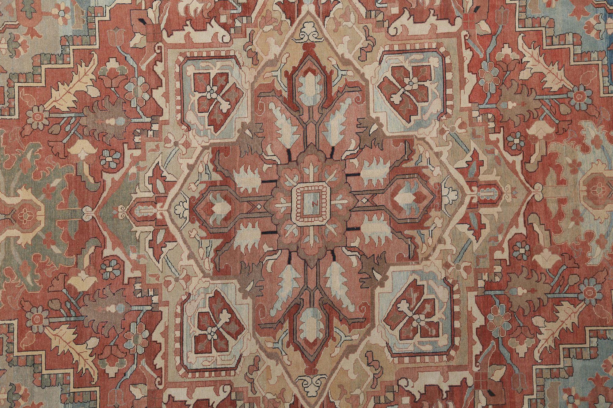 Afghanistan Heriz Over Size Teppich - Wolle Elfenbein Rot Design - 97038 (Stammeskunst) im Angebot