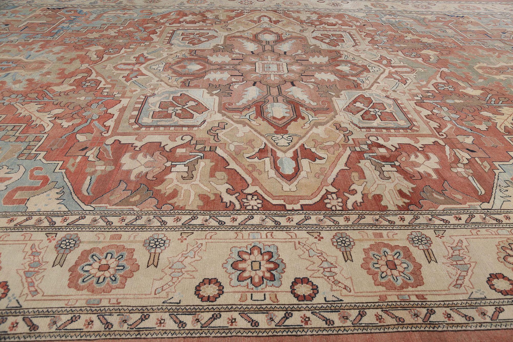 Afghanistan Heriz Over Size Teppich - Wolle Elfenbein Rot Design - 97038 (Afghanisch) im Angebot