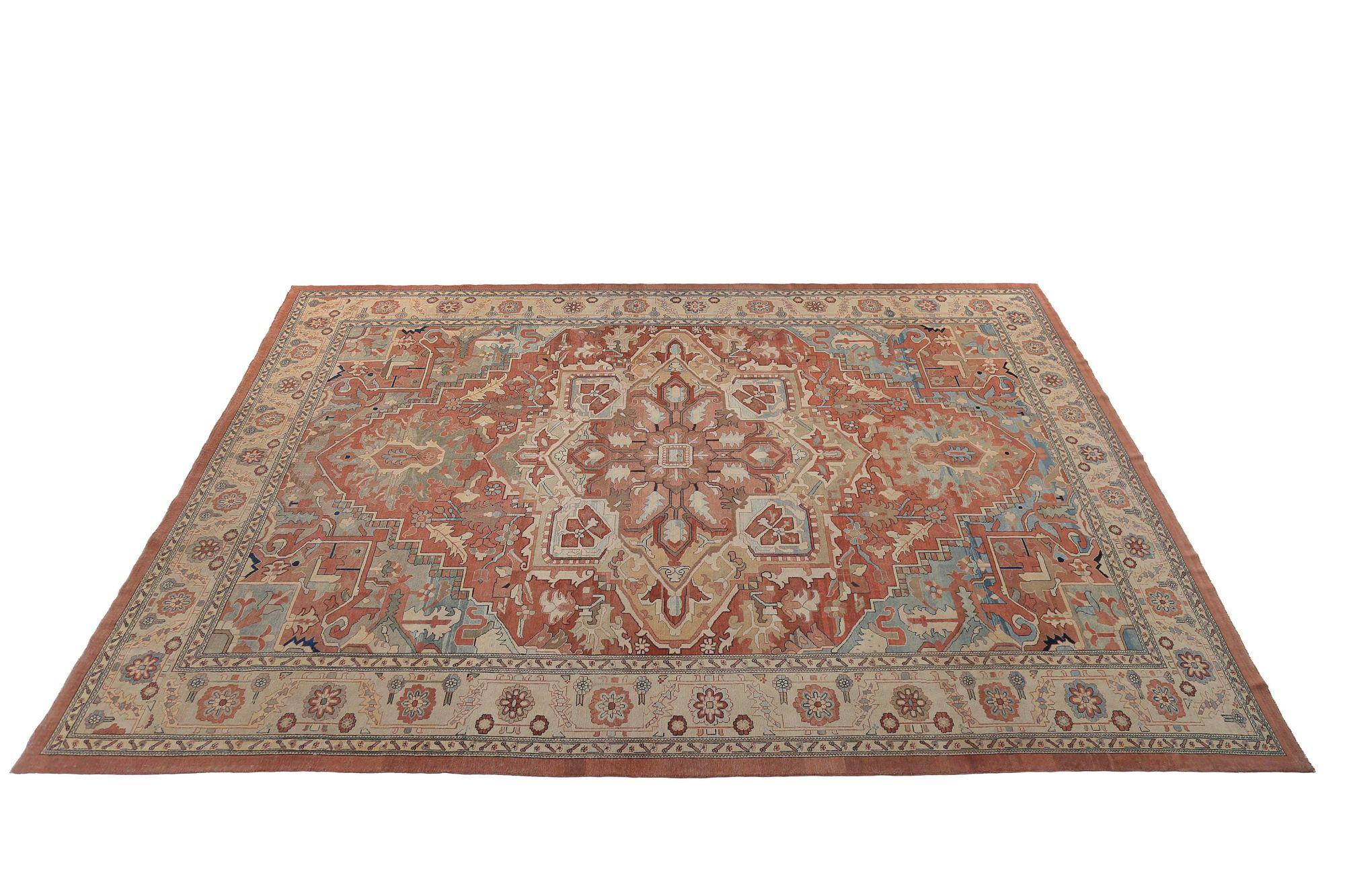 Afghanistan Heriz Over Size Teppich - Wolle Elfenbein Rot Design - 97038 im Zustand „Hervorragend“ im Angebot in Dallas, TX