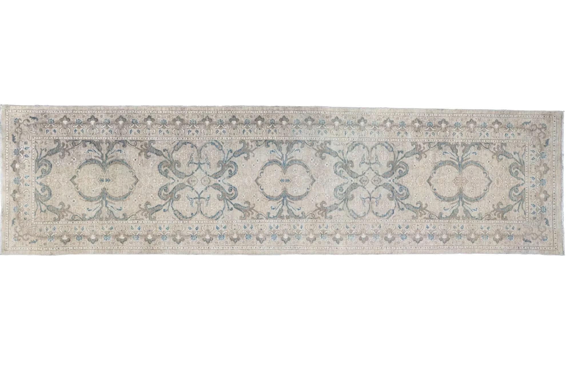 Tissé à la main Afghanistan Tapis de course ivoire - Tabriz Design (38 x 140) en vente