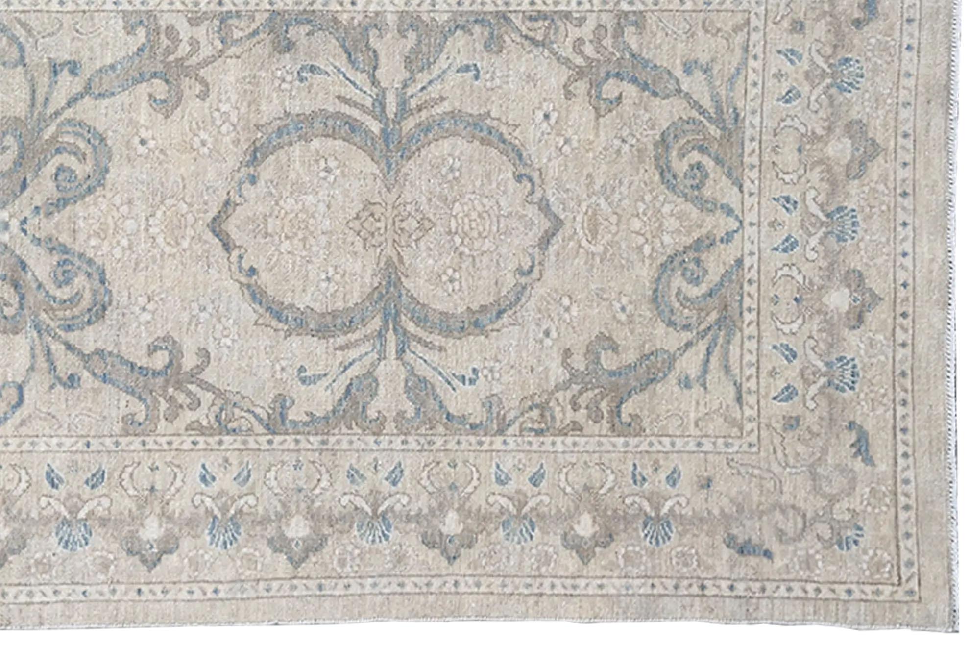 Laine Afghanistan Tapis de course ivoire - Tabriz Design (38 x 140) en vente