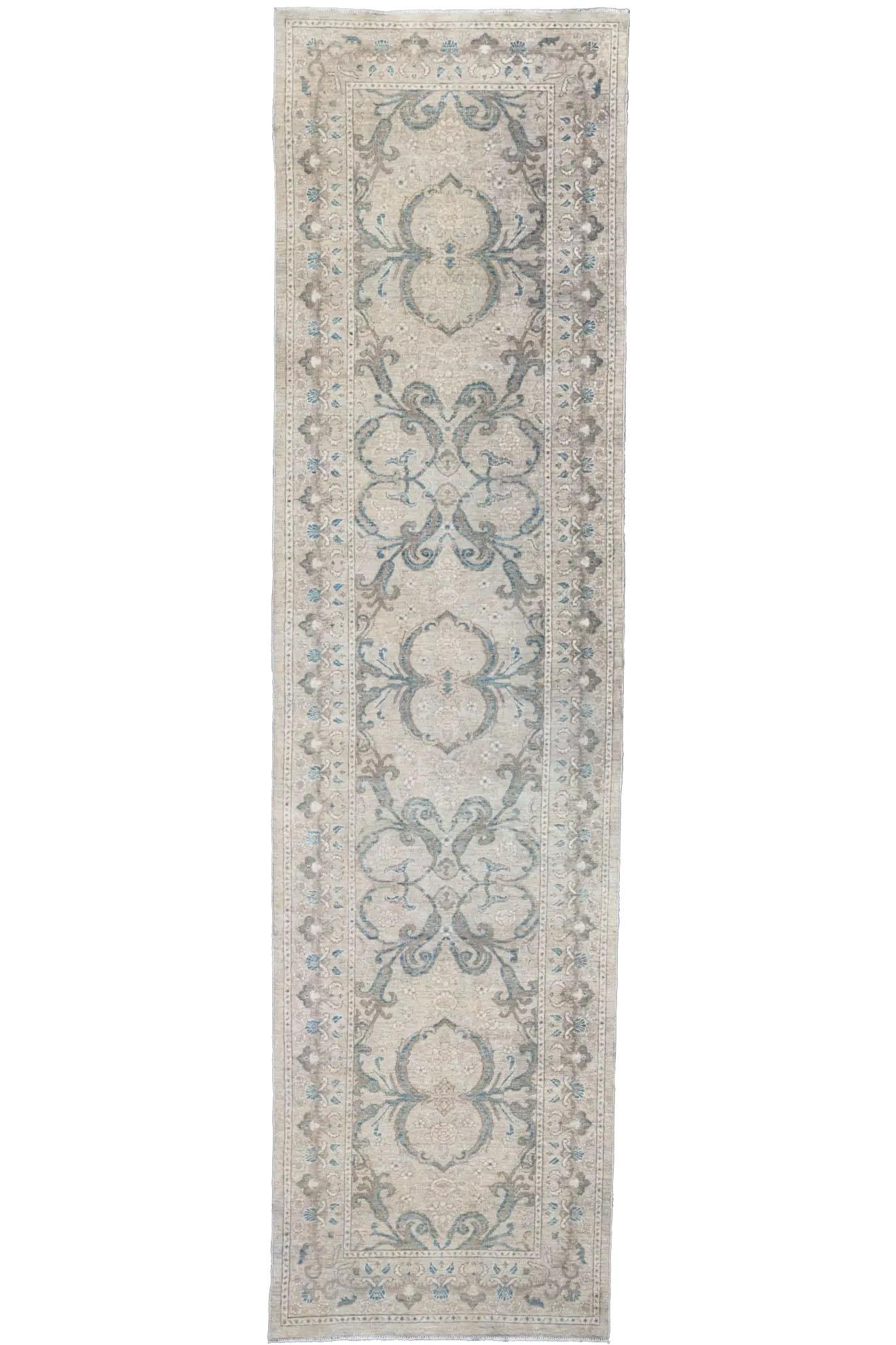 Afghanistan Tapis de course ivoire - Tabriz Design (38 x 140) en vente 2