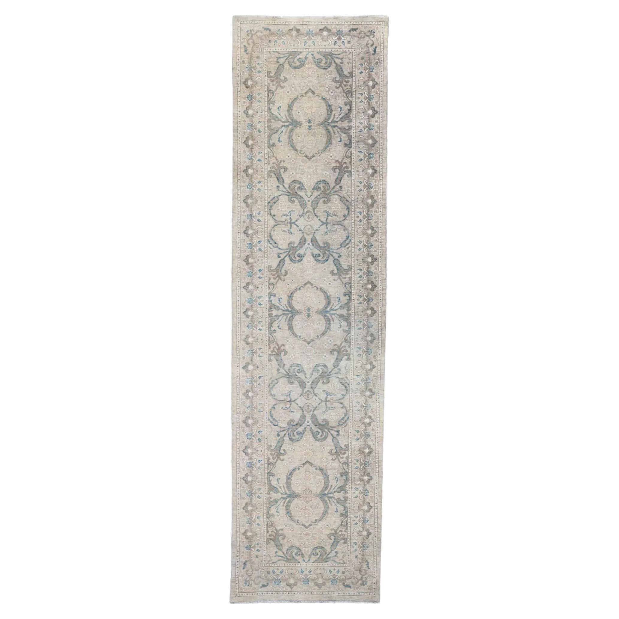 Afghanistan Tapis de course ivoire - Tabriz Design (38 x 140) en vente