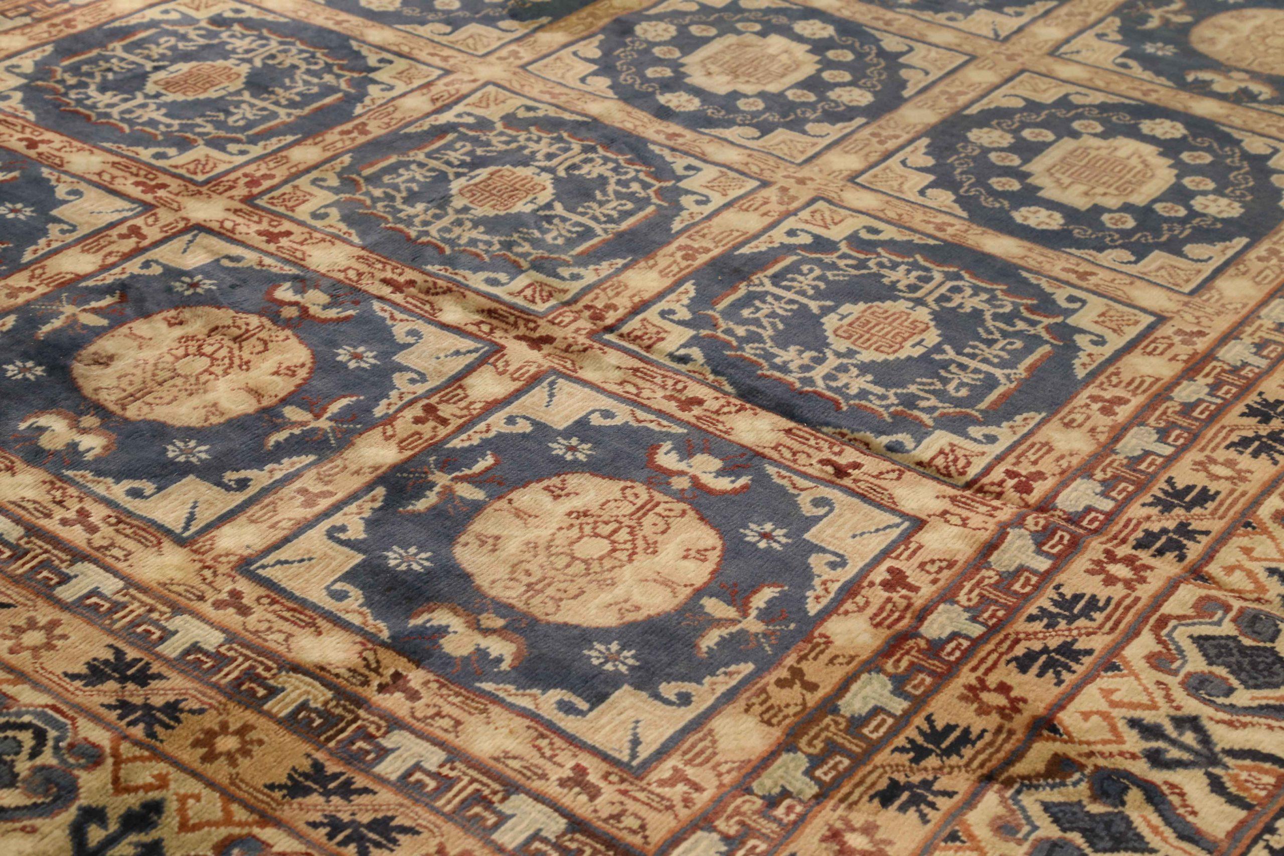 Afghanistan Khotan-Teppiche Circa 1940 - Wolle Blau Elfenbein 72520 (Afghanisch) im Angebot