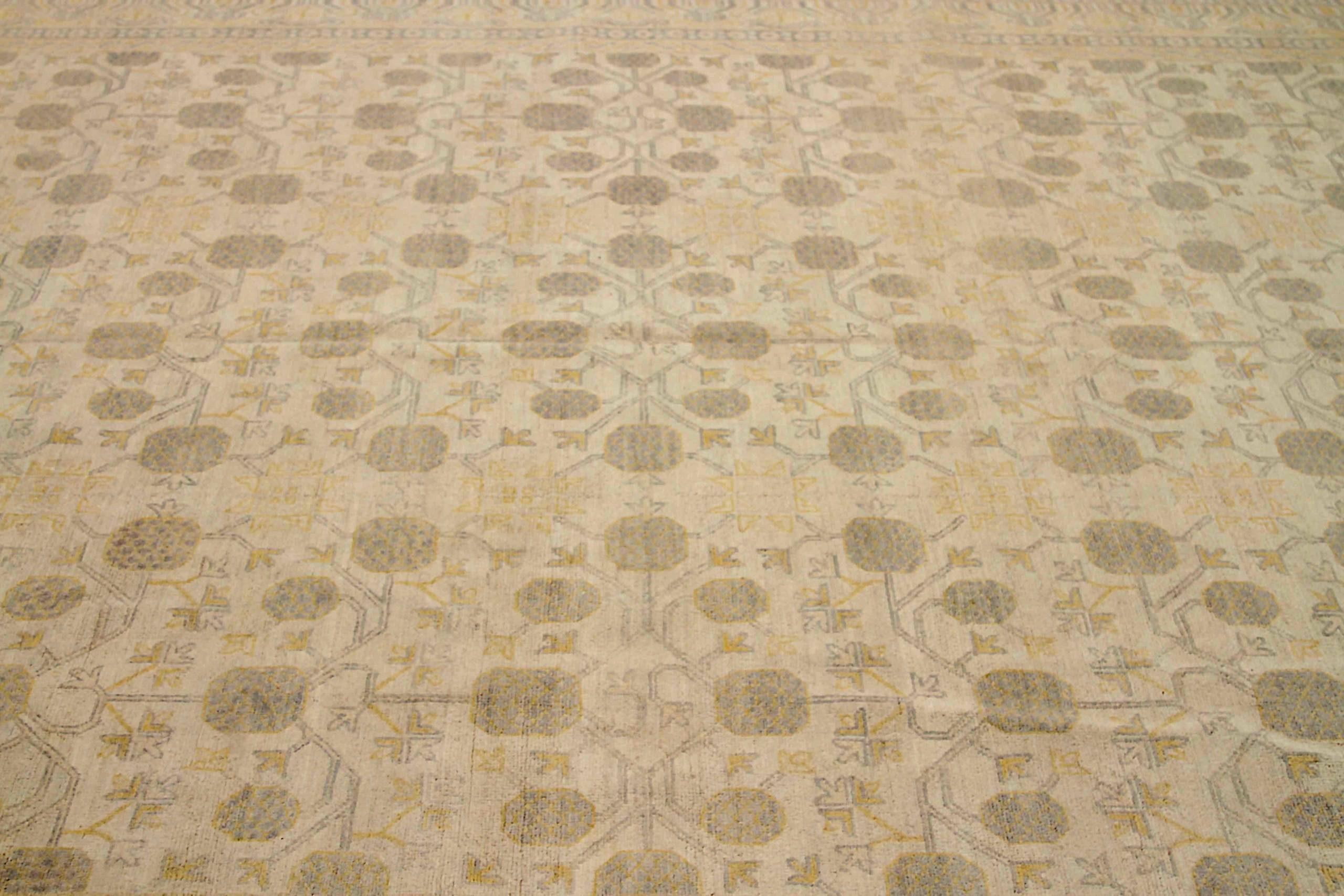Tribal Afghanistan Khotan Area Rugs Circa 1990 - Wool Brown Ivory Yellow Design - 91925 For Sale