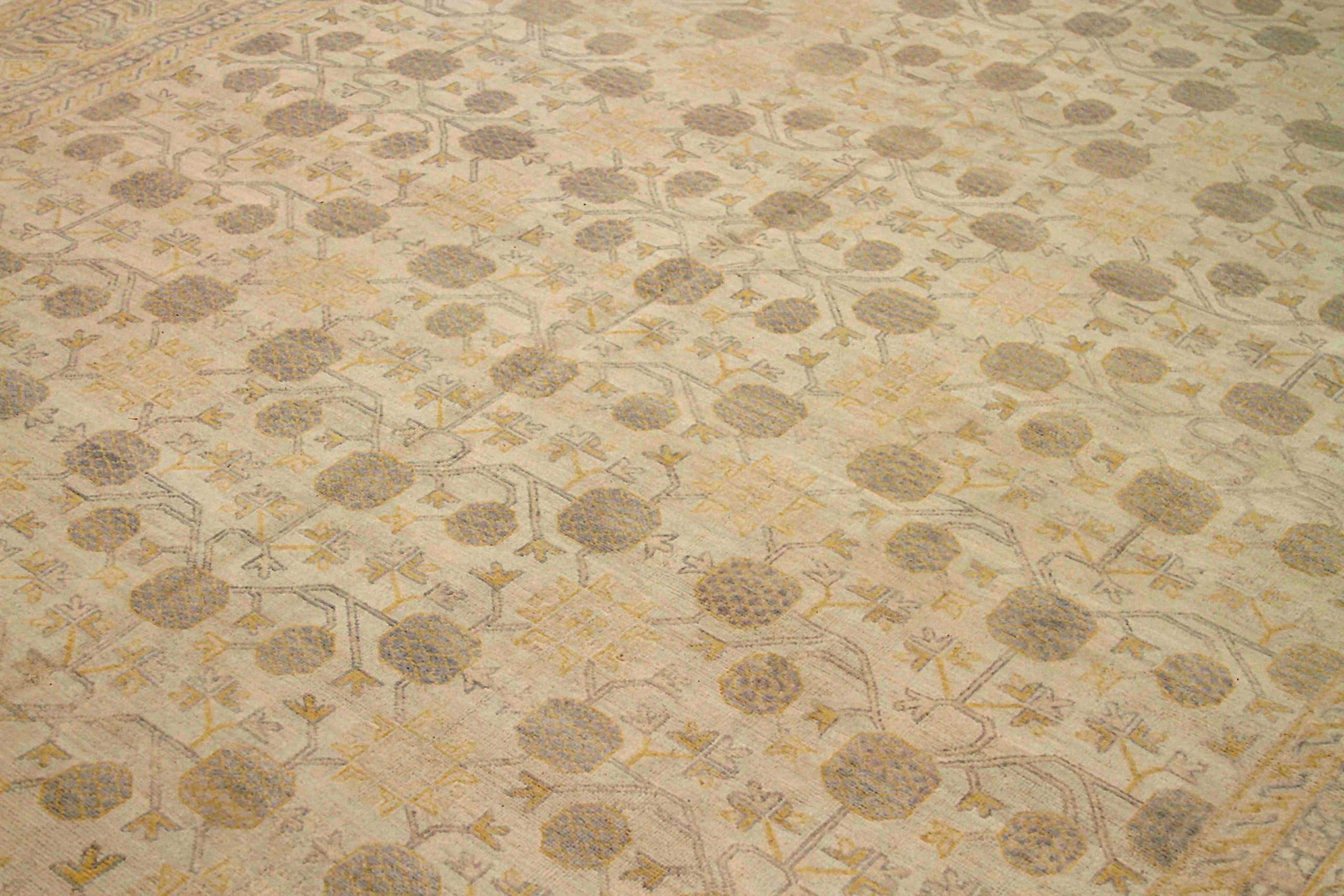 Afghanistan Khotan Area Rugs Circa 1990 - Wool Brown Ivory Yellow Design - 91925 In Excellent Condition For Sale In Dallas, TX