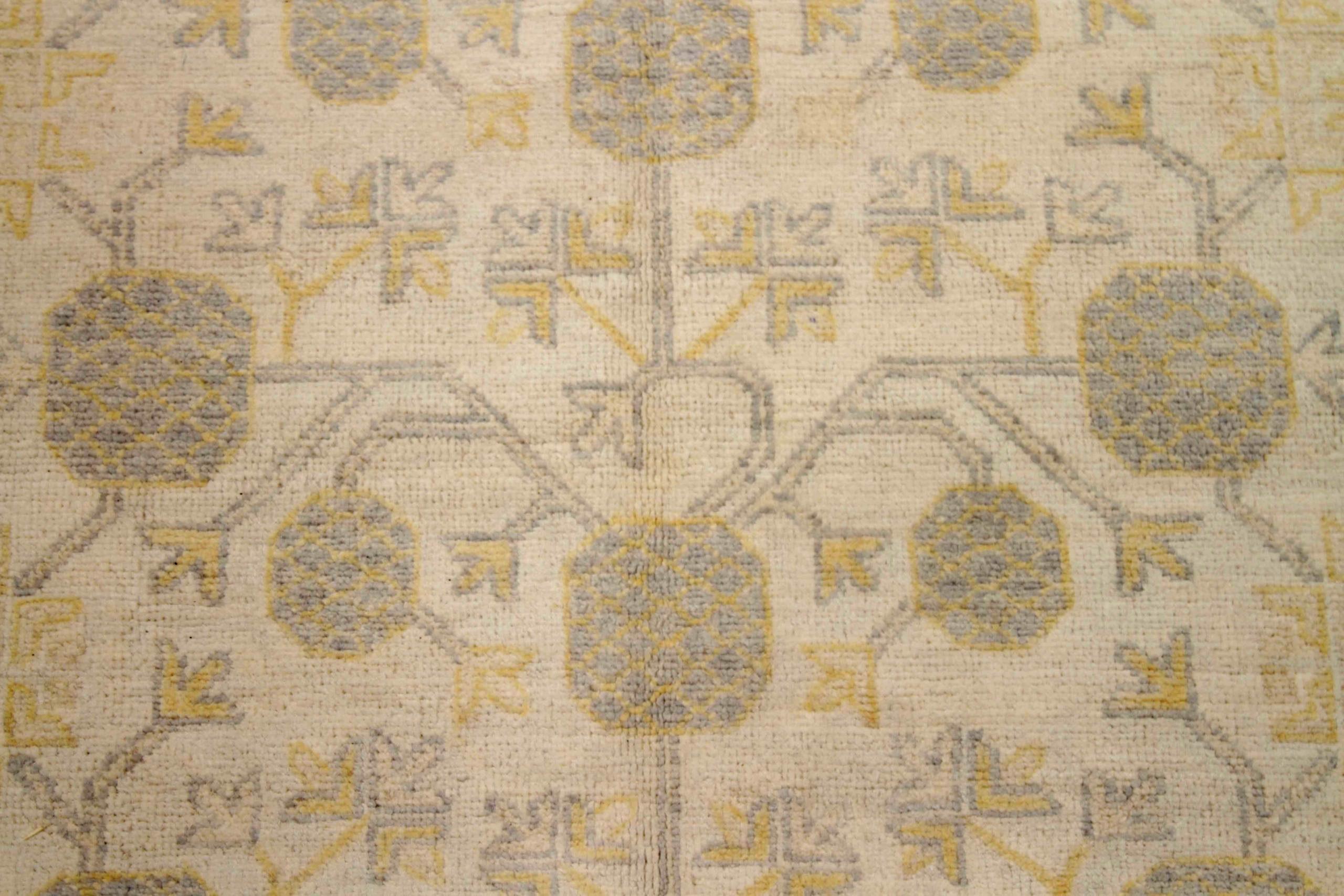 20th Century Afghanistan Khotan Area Rugs Circa 1990 - Wool Brown Ivory Yellow Design - 91925 For Sale