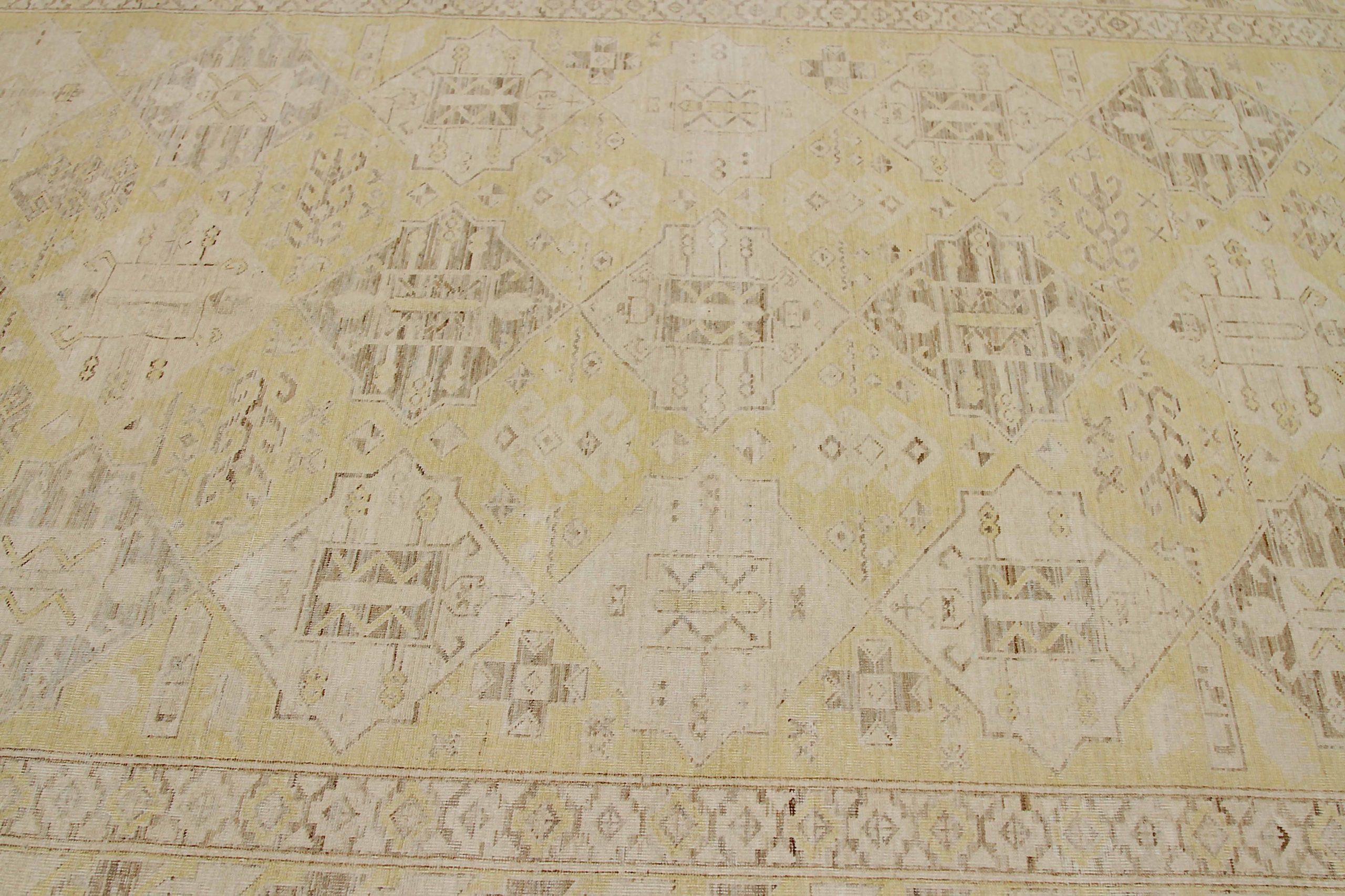 Tribal Tapis Afghanistan Khotan - Laine Brown Ivory Yellow Design - 92080 en vente