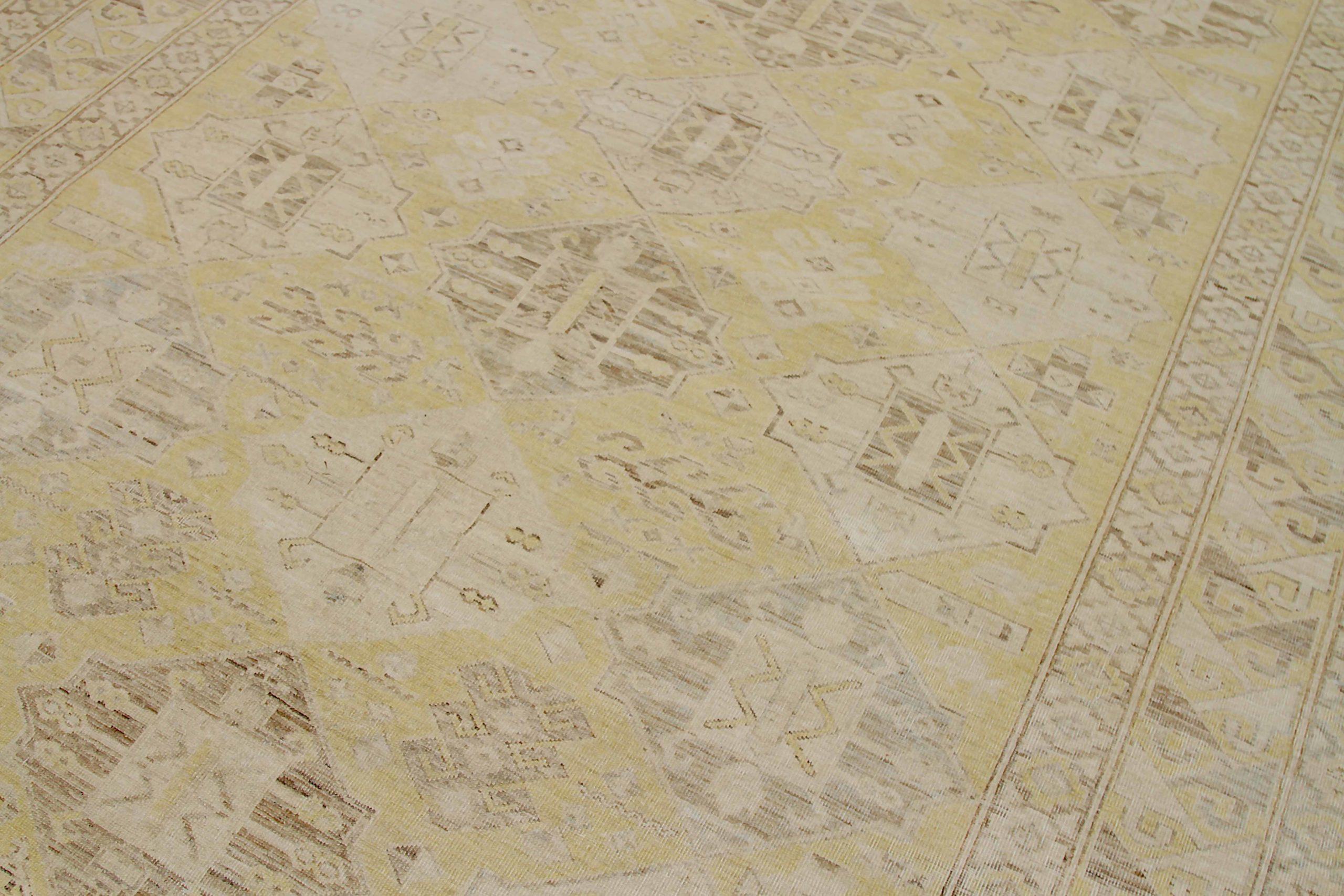 Tapis Afghanistan Khotan - Laine Brown Ivory Yellow Design - 92080 Excellent état - En vente à Dallas, TX