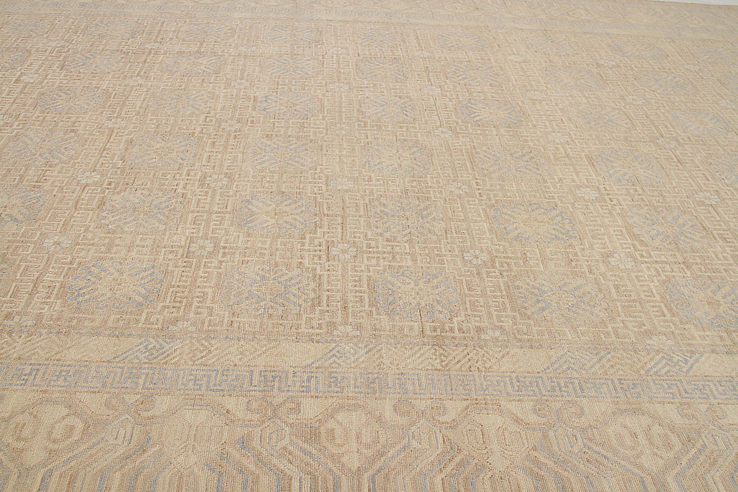 20th Century Afghanistan Khotan Over Size Rug Circa 1990 - Wool Blue Ivory Taupe - 92440 For Sale