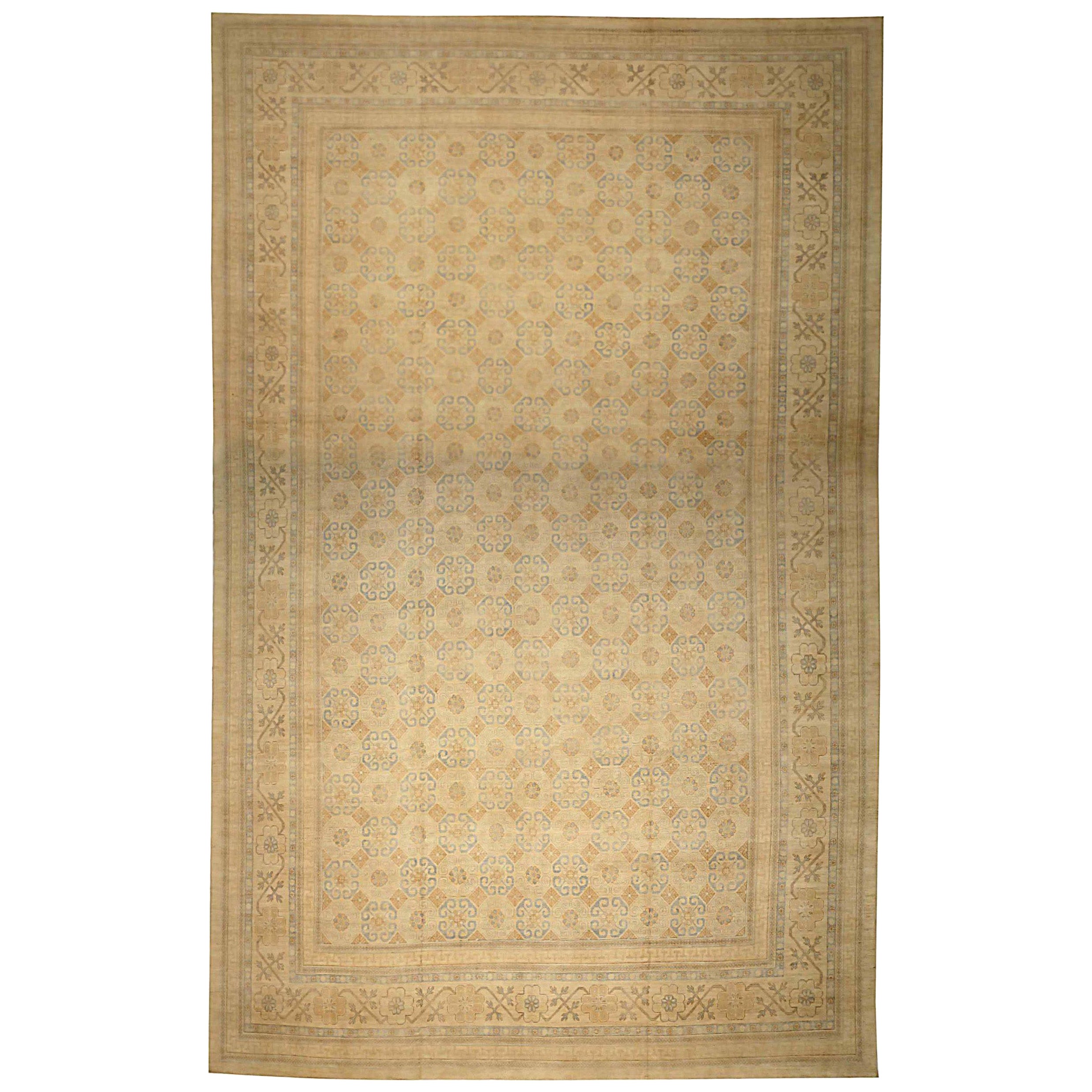 Tappeto Afganistan Khotan di dimensioni maggiori circa 1990 - Lana Blu Avorio Giallo - 90581