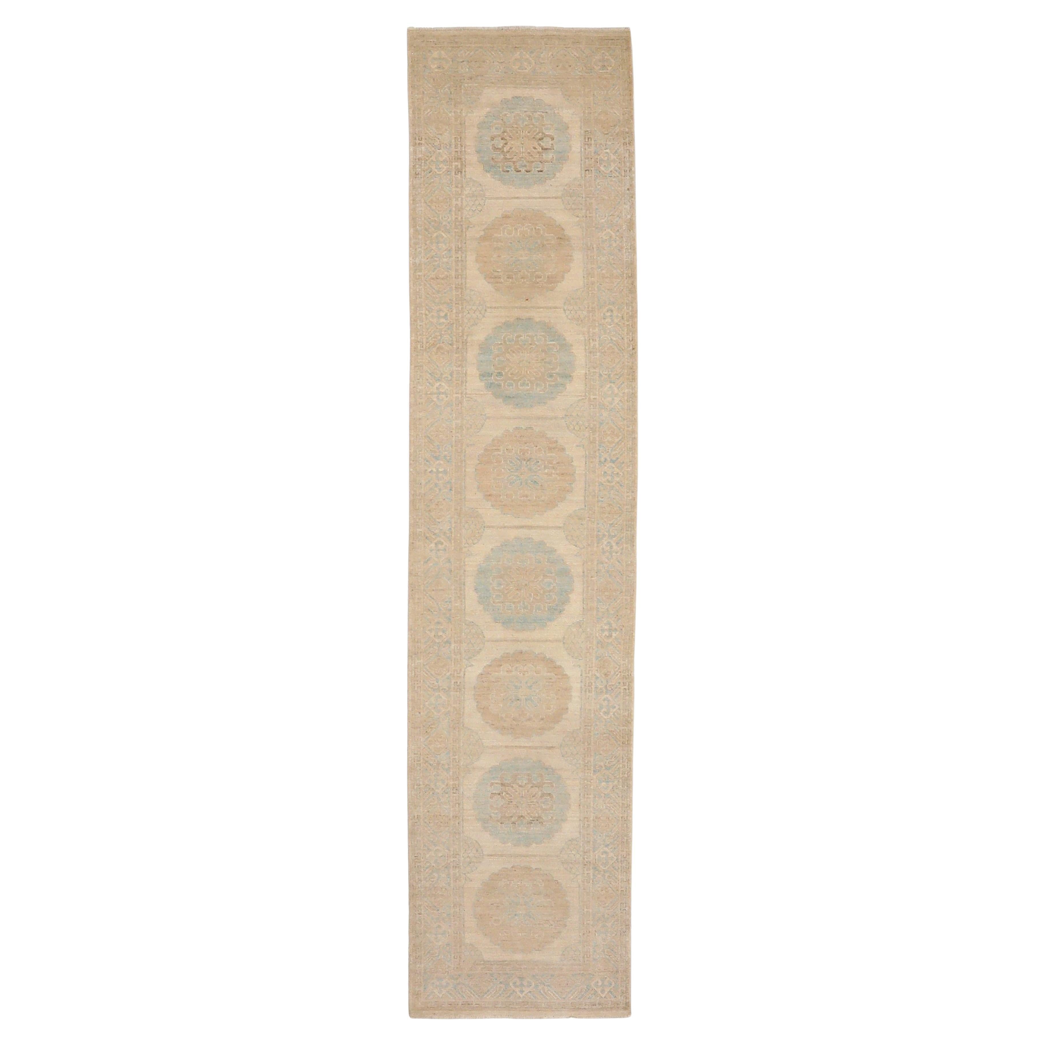Tappeto Afghanistan Khotan Runner - Disegno in lana blu avorio - 93662