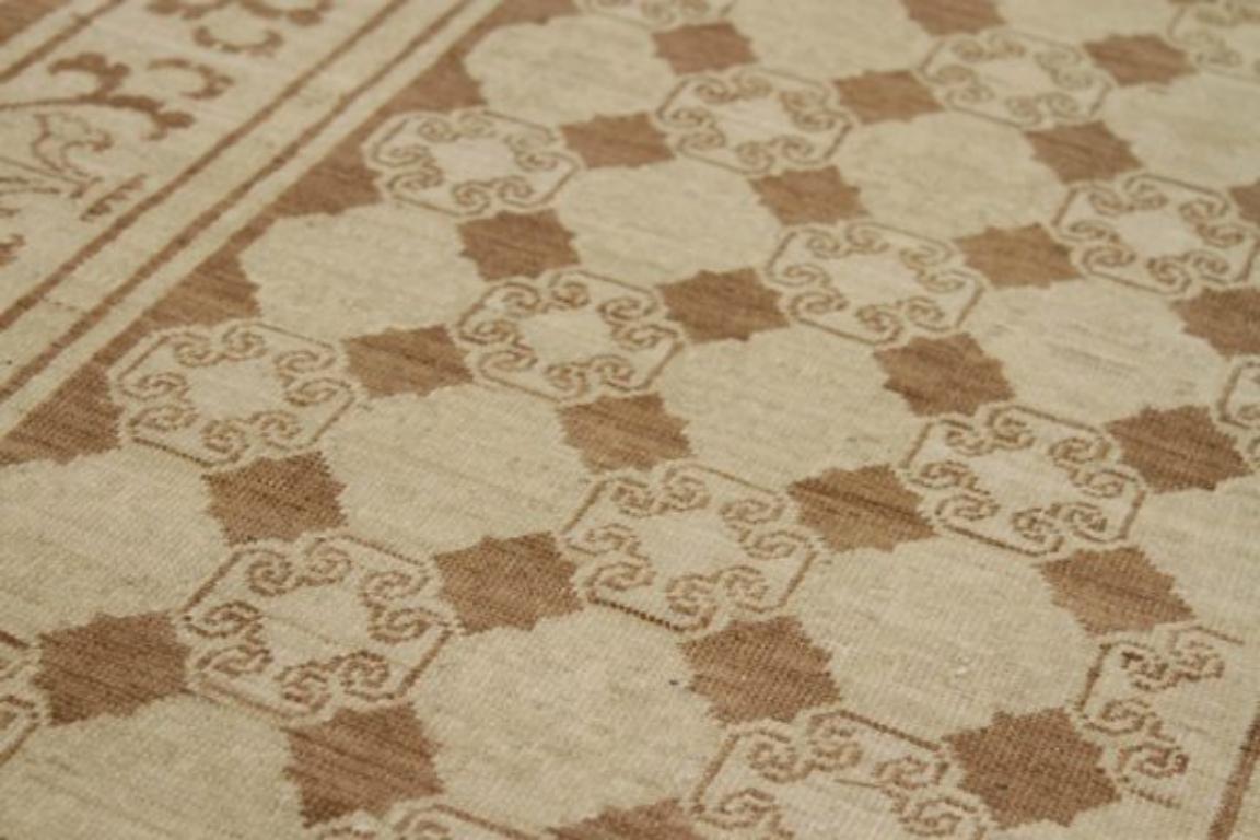 Afghano Tappeto Afghanistan Khotan Runner - Lana Marrone Avorio Design - 92063 in vendita