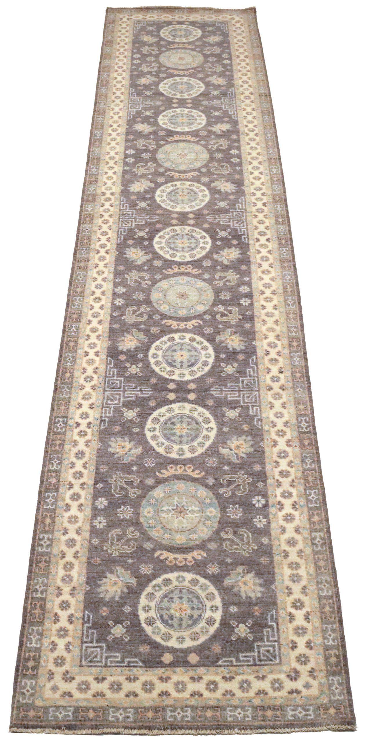 Afghanistan Khotan Läufer Teppich - Wolle Braun Elfenbein Design - 93667 (Stammeskunst) im Angebot