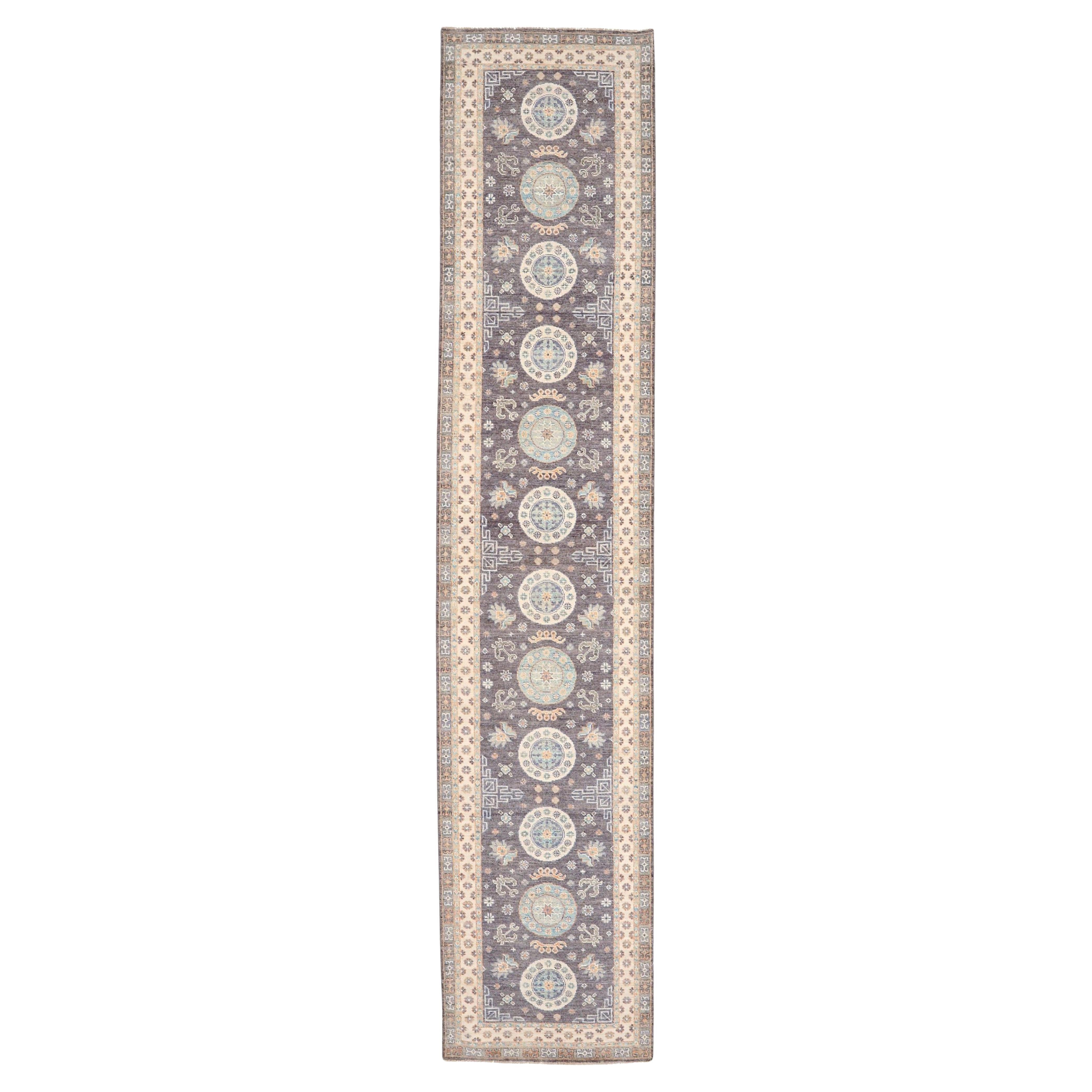 Afghanistan Khotan Läufer Teppich - Wolle Braun Elfenbein Design - 93667