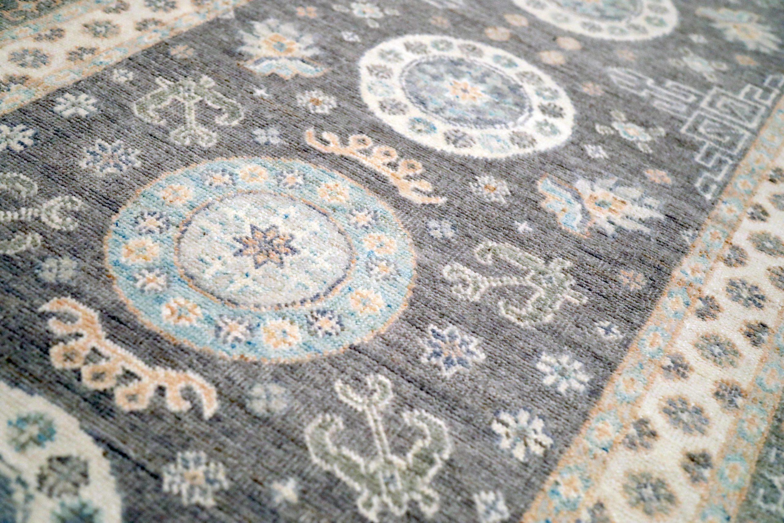 Afghanistan Khotan Runner Rug - Wool Brown Ivory Purpel - 93661 In Excellent Condition For Sale In Dallas, TX