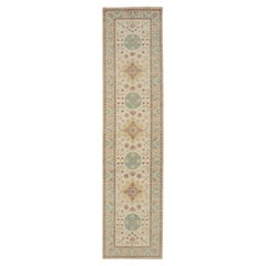 Afghanistan Khotan Runner Rug - Wool Green Ivory Design - 93660