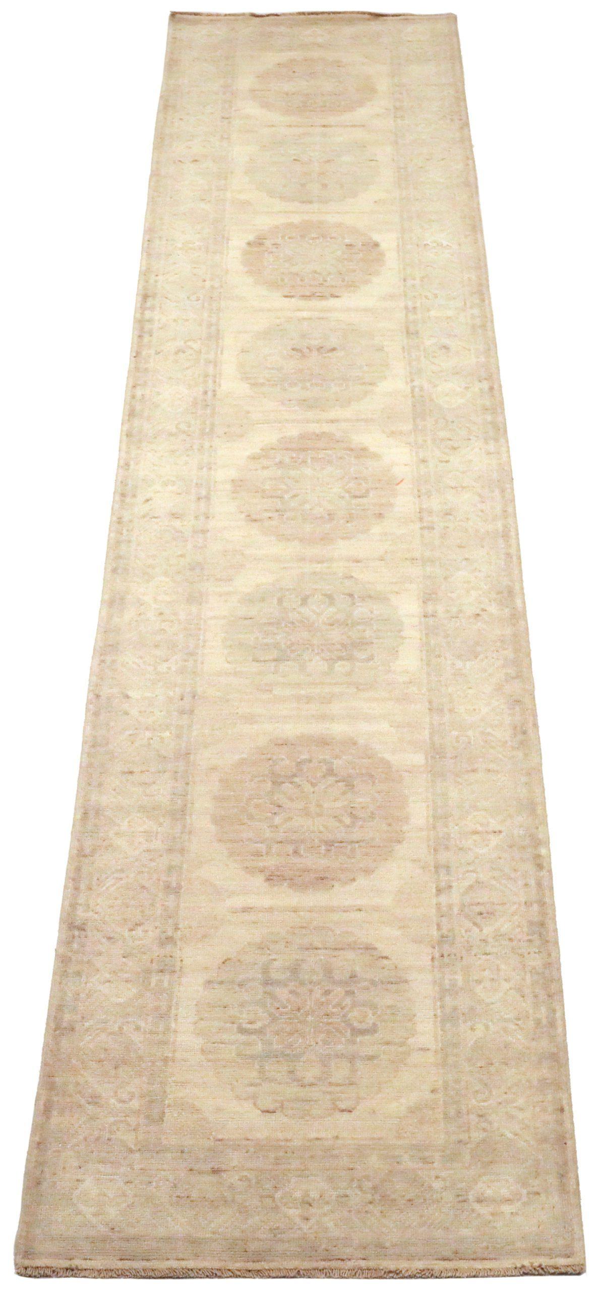 Alfombra Corredera Afgana Khotan - Lana Diseño Topo Marfil - 93666 Tribal en venta