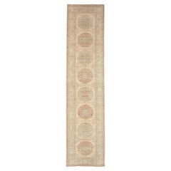 Afghanistan Khotan Runner Rug - Wool Ivory Taupe Design - 93666