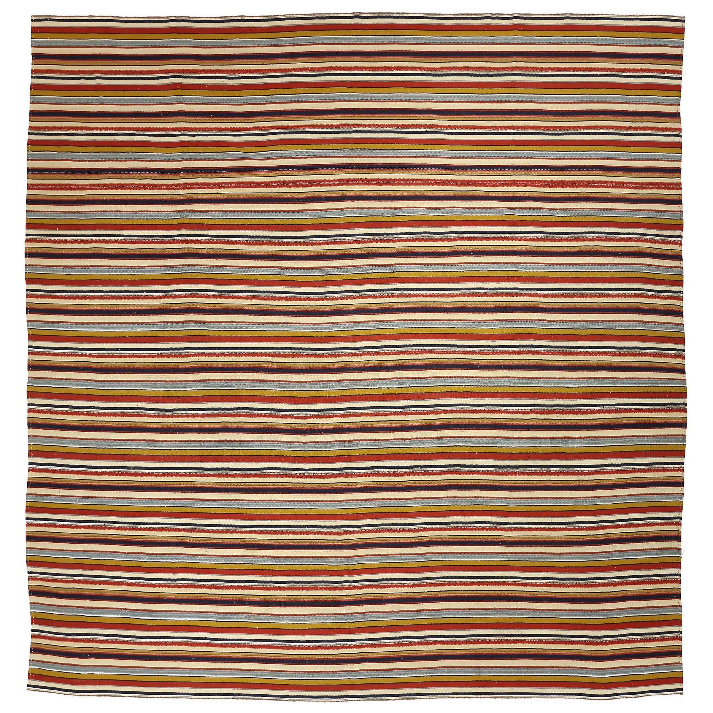 Afghanistan Kilim Area Rug (Round) - Wool Light Blue Red - 88694 For Sale