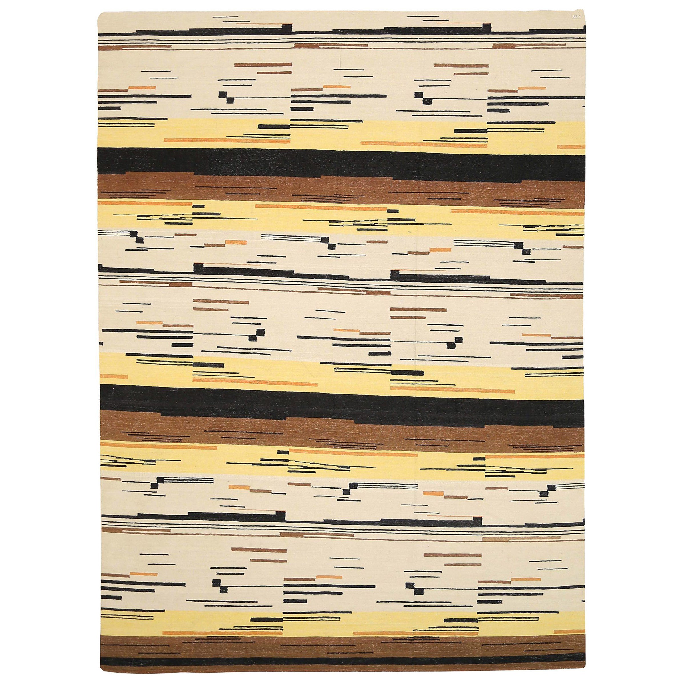 Rug & Kilim Afghanistan Circa 1990 - Laine Noir Ivoire Orange Jaune - 92092