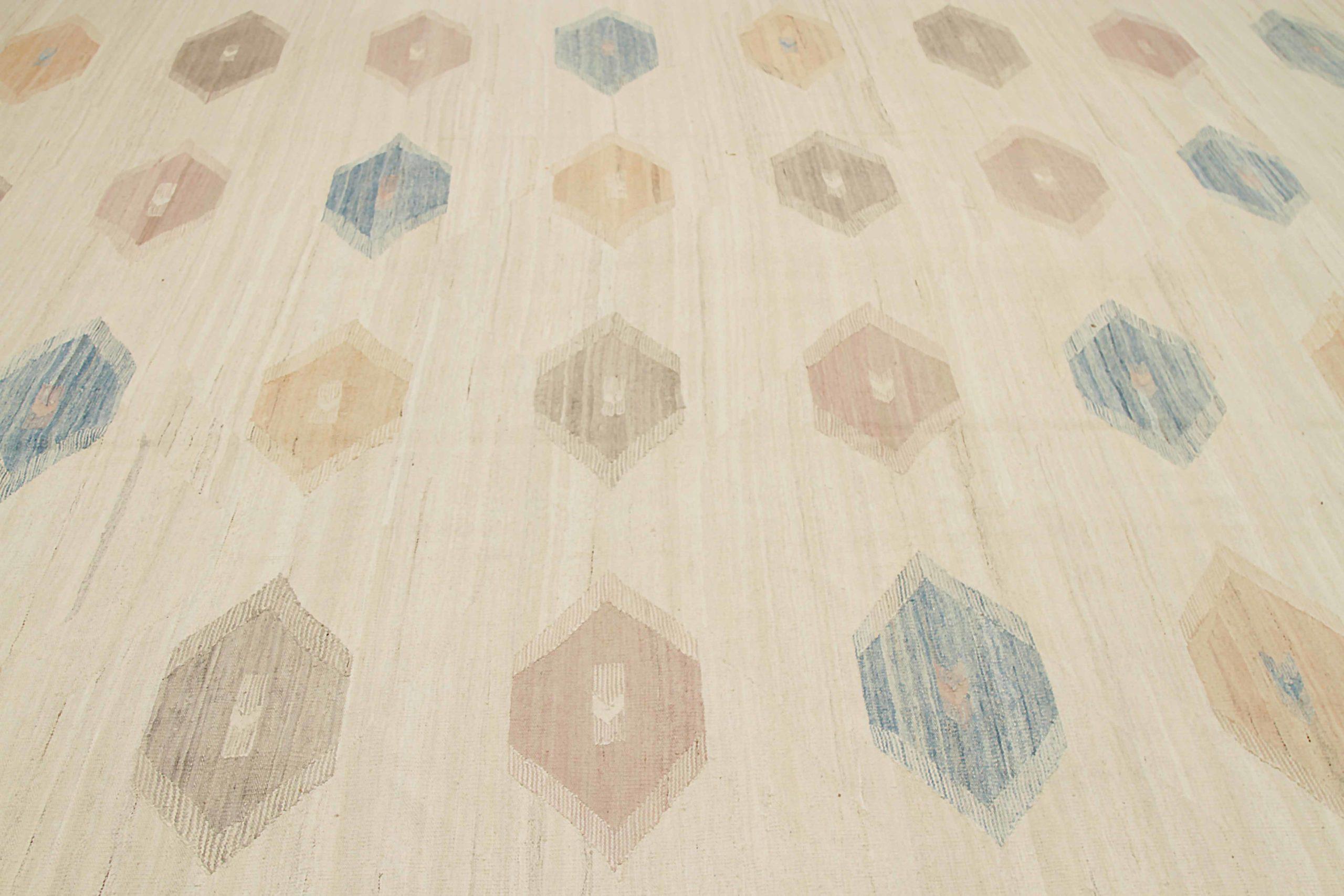 Tribal Rug & Kilim Afghanistan Circa 1990 - Laine Bleu Ivoire Rose Jaune - 92093 en vente