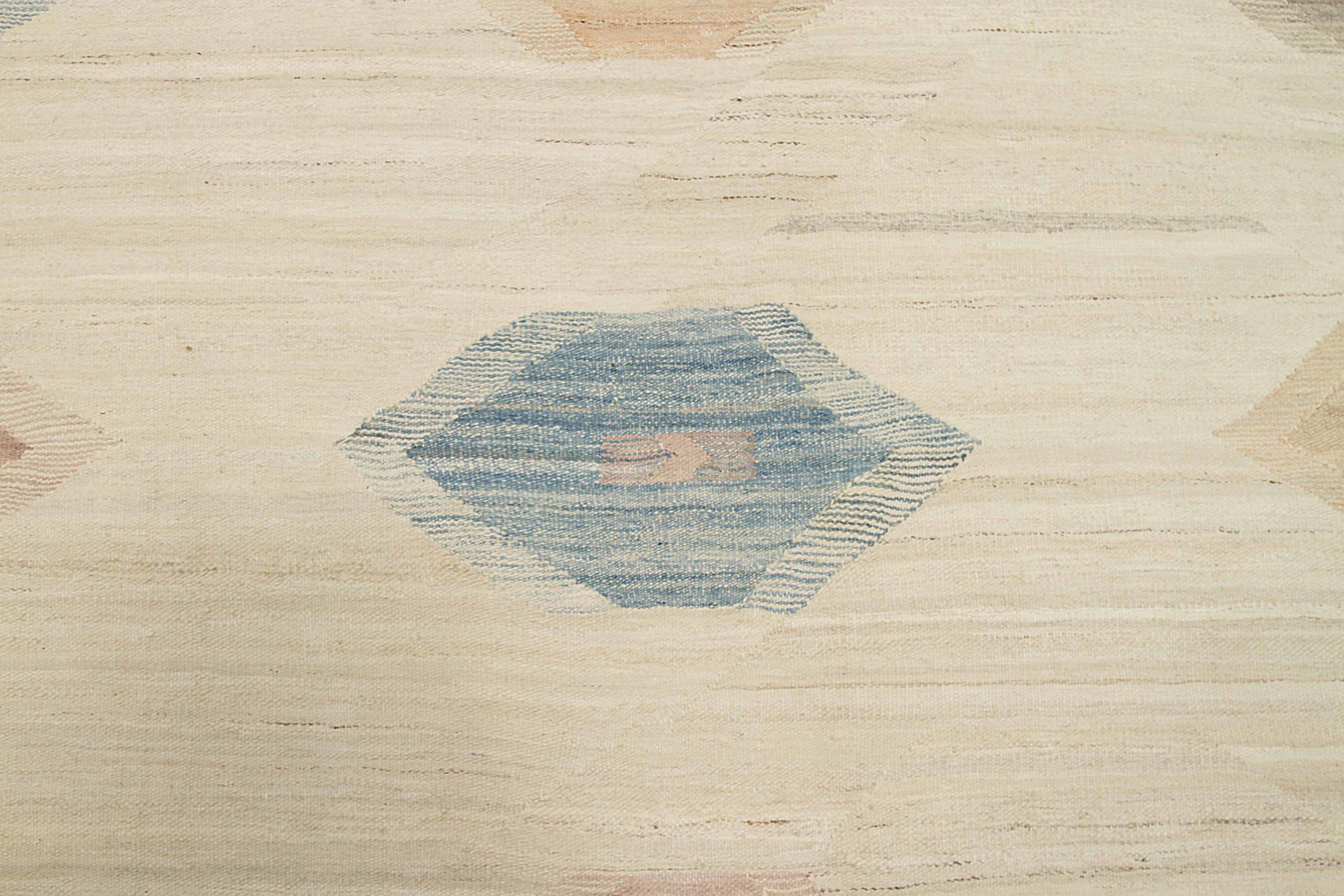 20ième siècle Rug & Kilim Afghanistan Circa 1990 - Laine Bleu Ivoire Rose Jaune - 92093 en vente