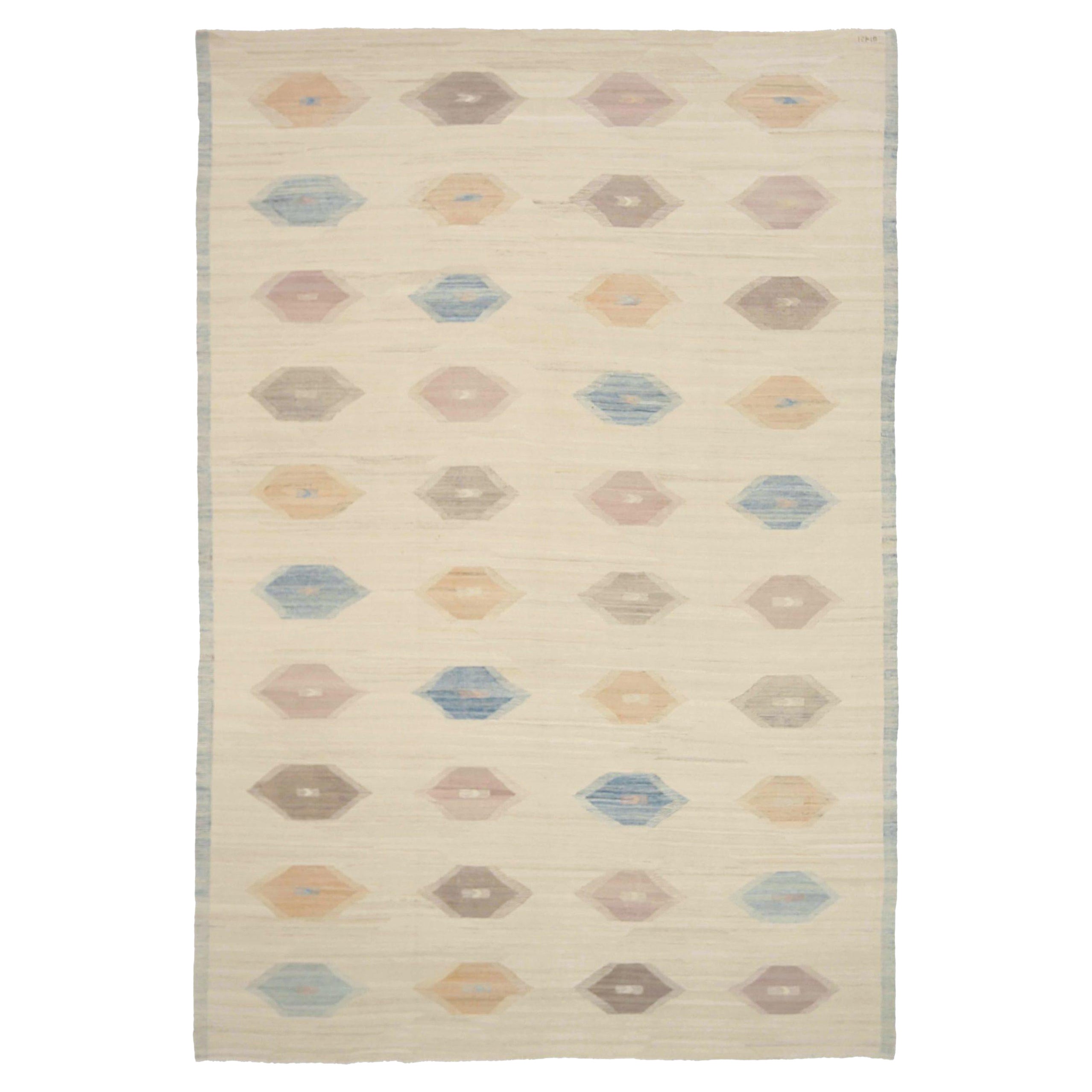 Rug & Kilim Afghanistan Circa 1990 - Laine Bleu Ivoire Rose Jaune - 92093 en vente