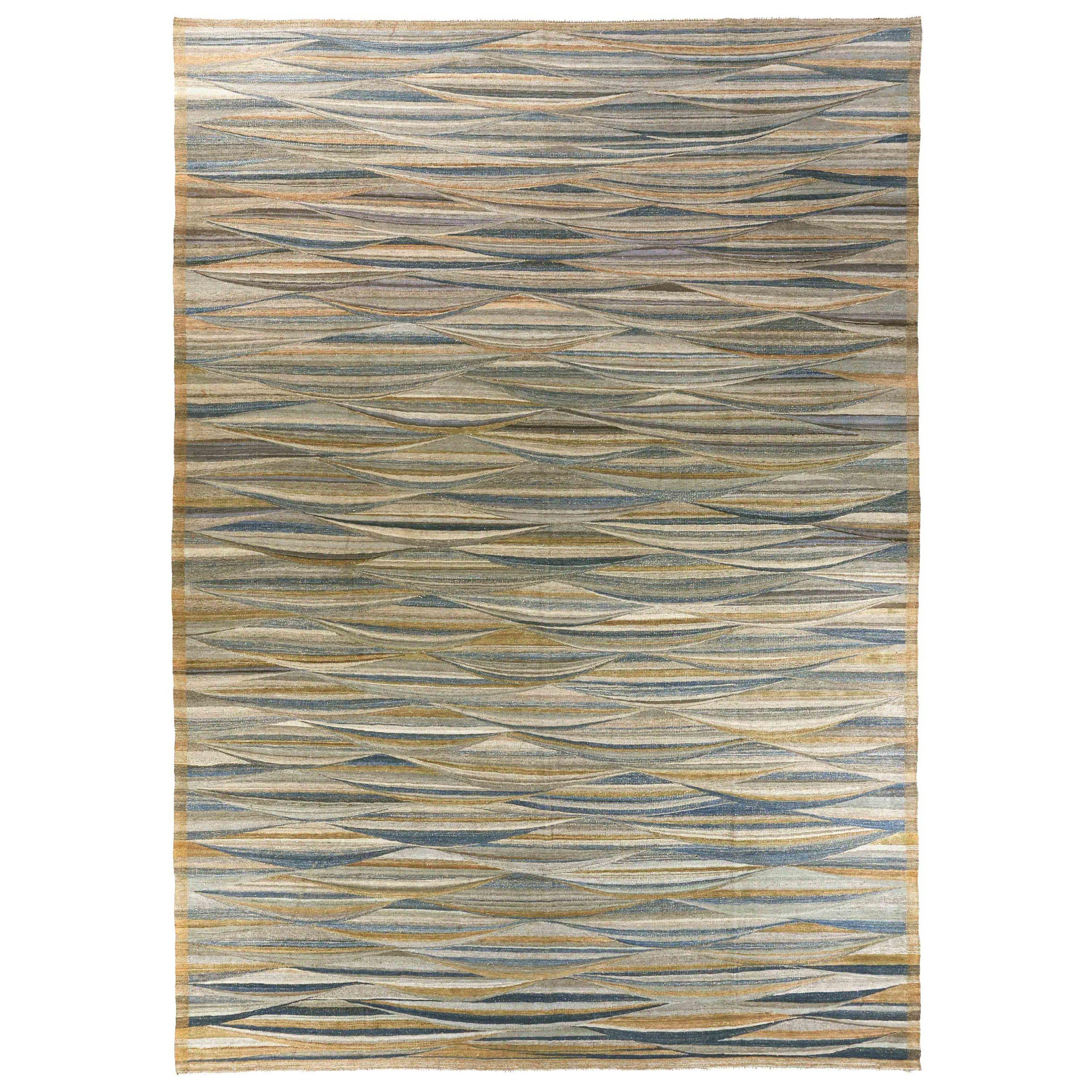 Afghanistan Kilim Area Rugs CIRCA 1990 - Wolle Blau Elfenbein Gelb 70709