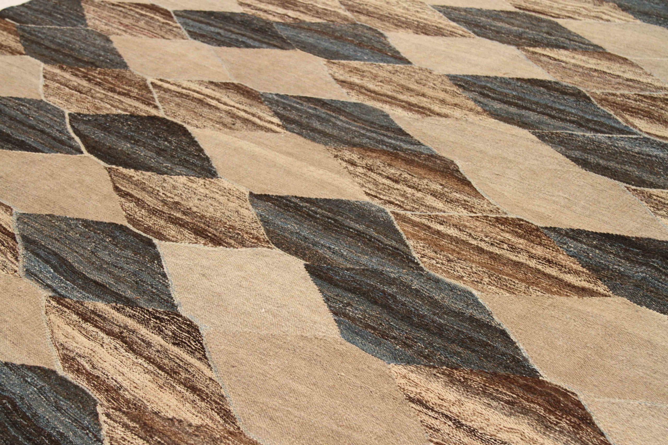 Afghano Tappeti Kilim Afghanistan Circa 1990 - Lana Blu Marrone Avorio 70706 in vendita