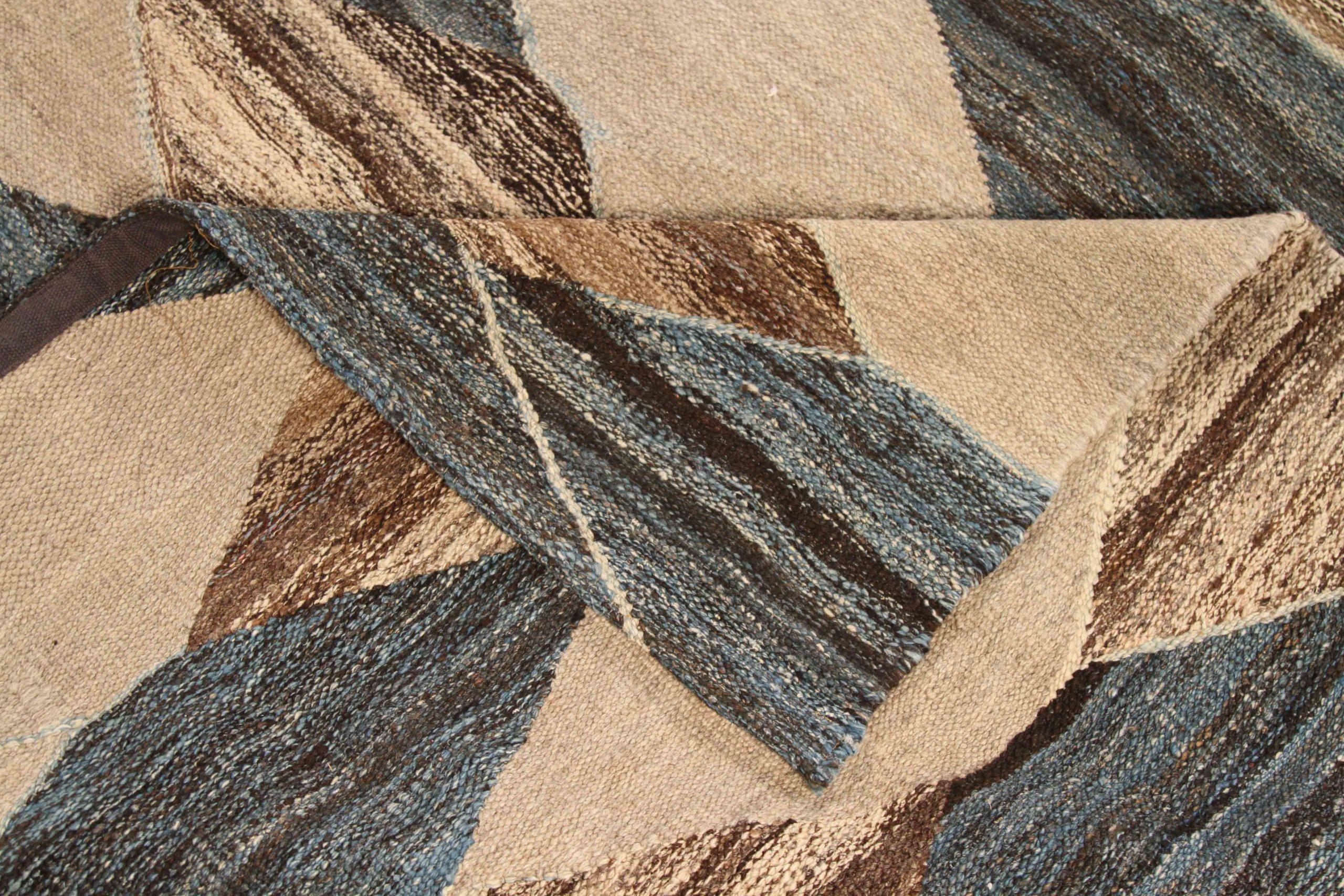 Tappeti Kilim Afghanistan Circa 1990 - Lana Blu Marrone Avorio 70706 In condizioni ottime in vendita a Dallas, TX
