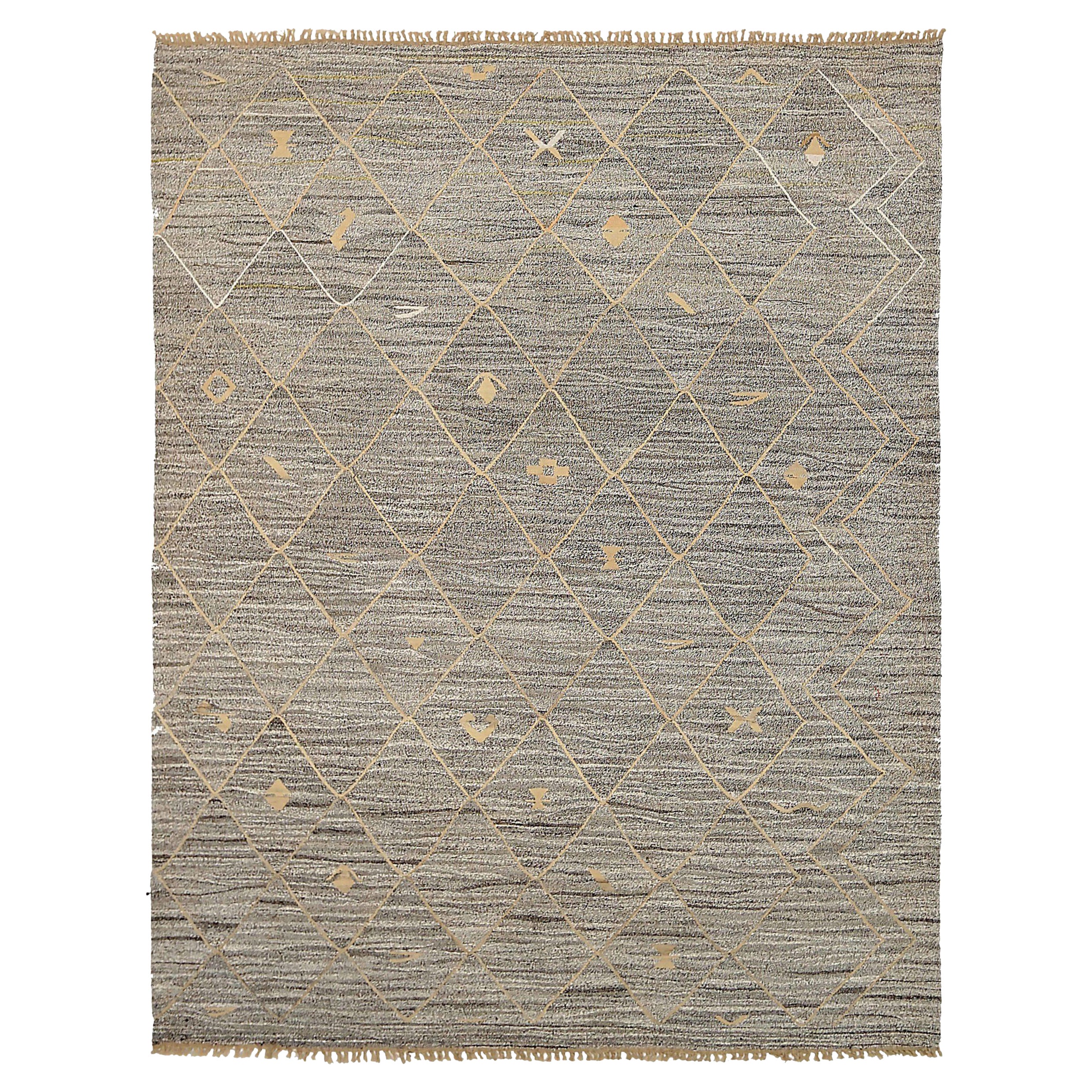 Afghanistan Kilim Area Rugs Circa 1990 - Wool Brown Yellow Design - 92111