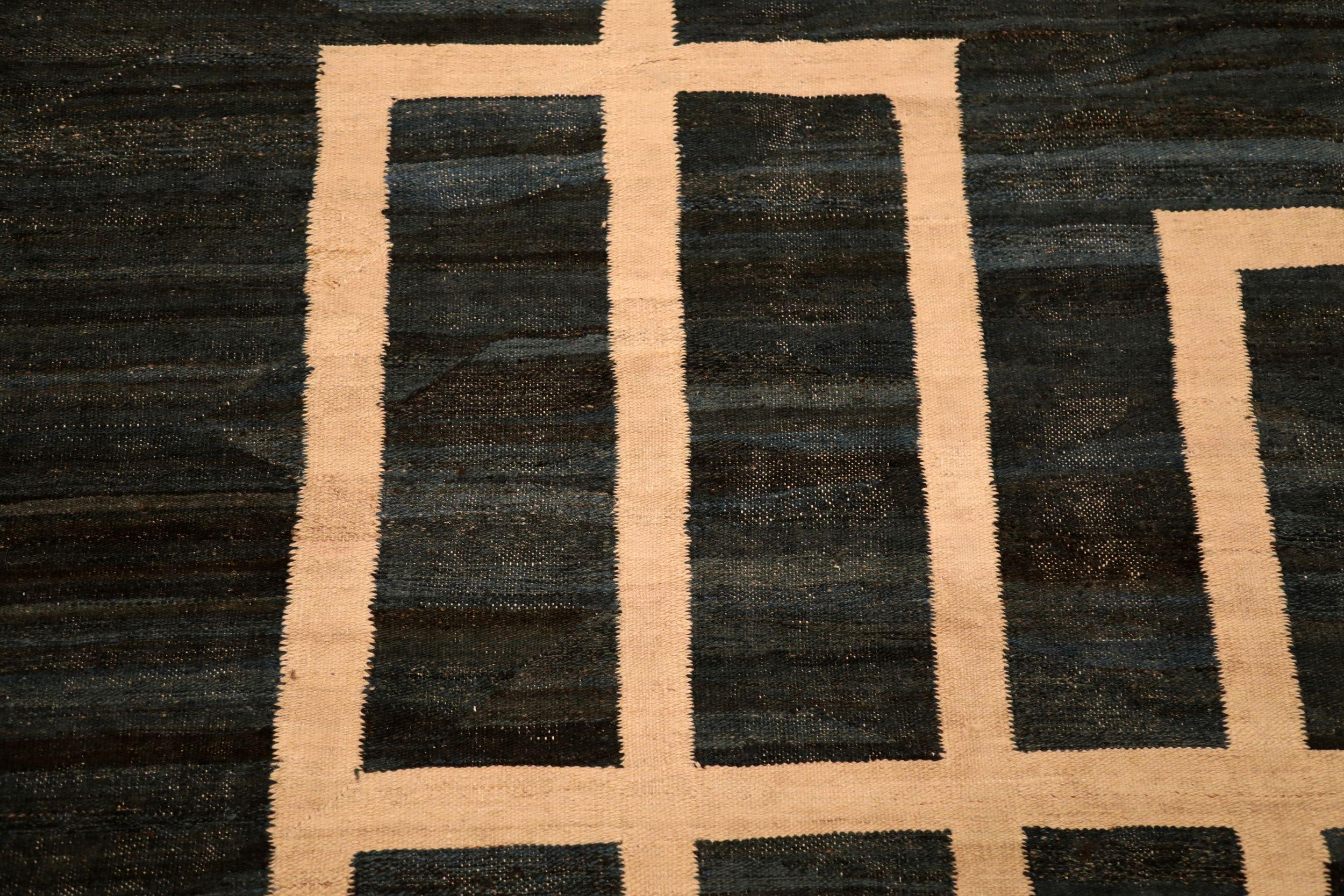 Afghanistan-Kelim-Teppiche - Wolle Schwarz Blau Elfenbein Design - 93899 im Zustand „Hervorragend“ im Angebot in Dallas, TX