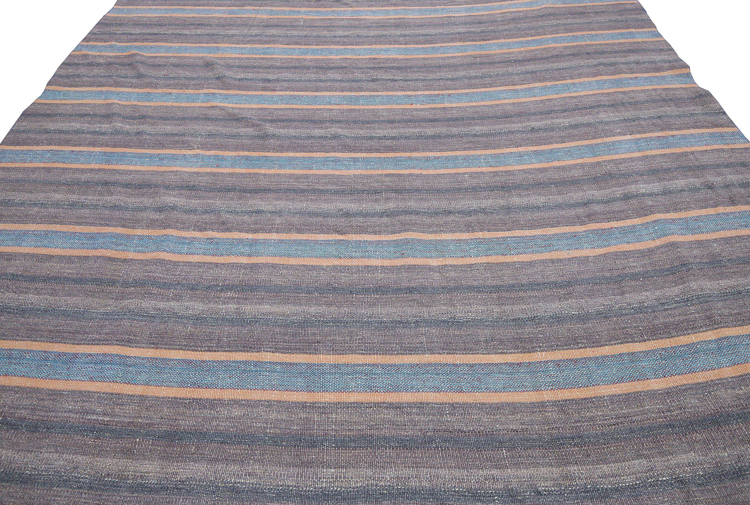 Alfombras Kilim Afganistán - Lana Azul Marrón Diseño Marfil - 88349 Afgano en venta