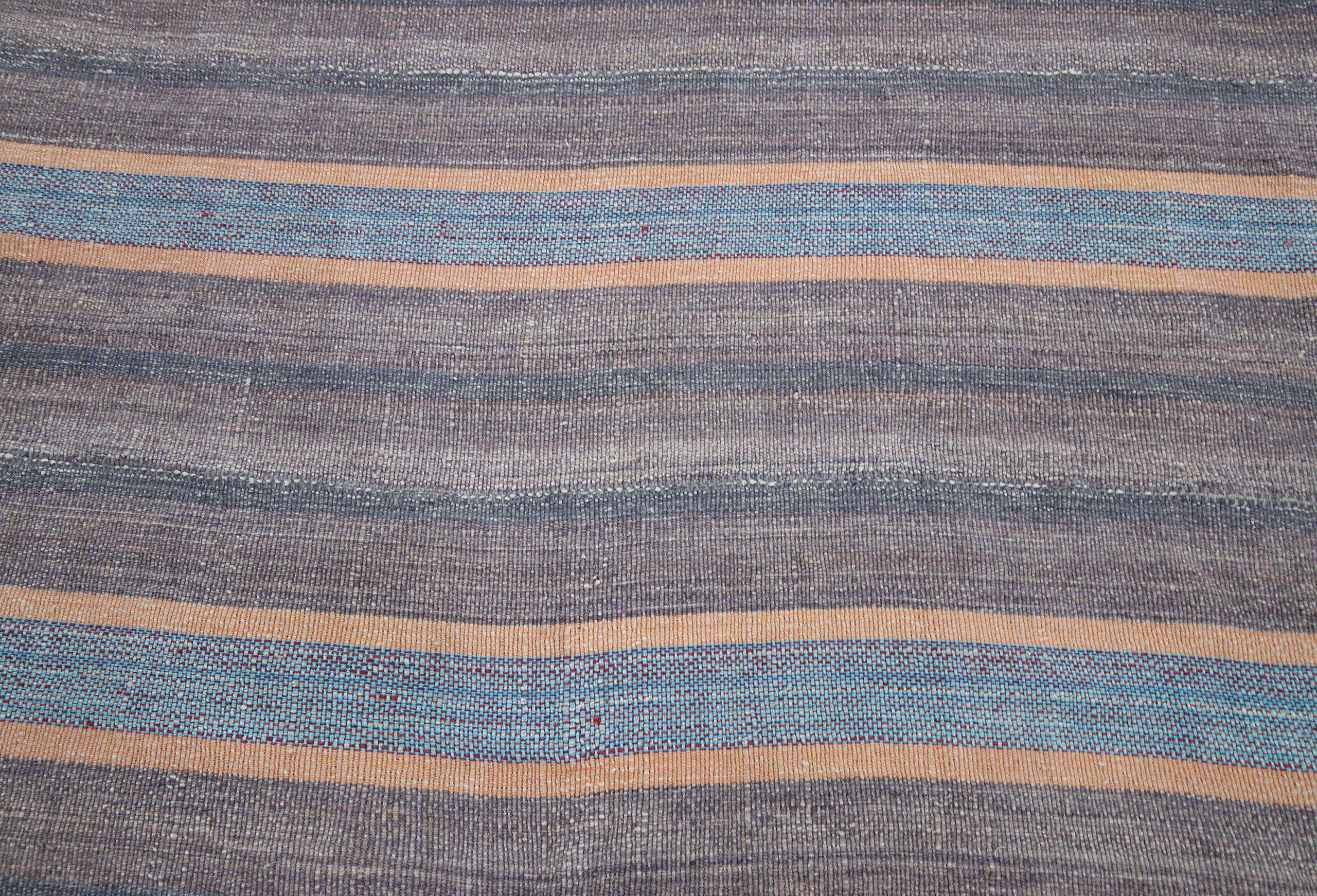 Alfombras Kilim Afganistán - Lana Azul Marrón Diseño Marfil - 88349 en Excelente estado para la venta en Dallas, TX
