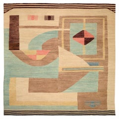 Afghanistan Kilim Area Rugs - Wool Blue Green Ivory Pink - 93891